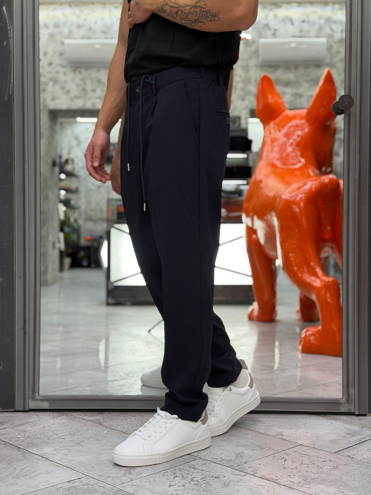 PANTALONE TECNICO CON LACCIO NO STIRO IN TESSUTO PREMIUM ELASTICIZZATO - REGULAR FIT 27W38PA PA1533.BLU