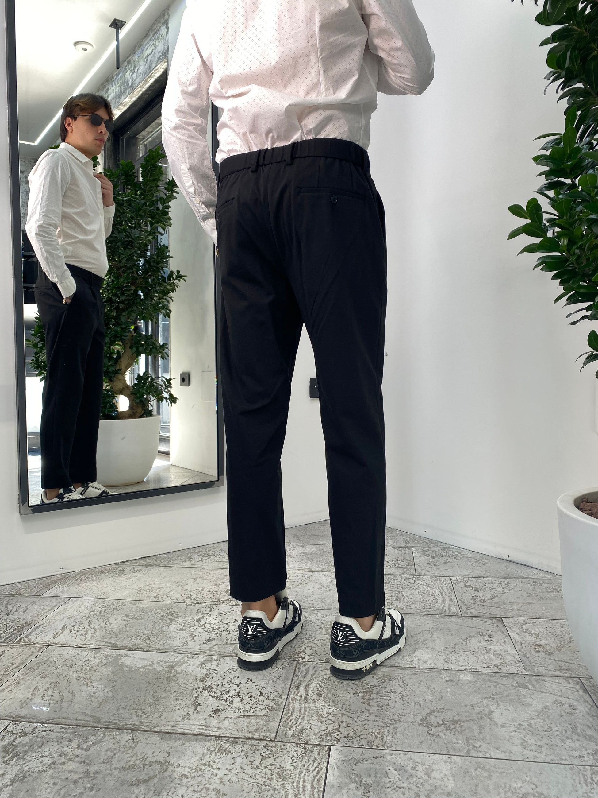 PANTALONE DA COORDINATO IN TESSUTO PUNTO MILANO ELASTICIZZATO CON COULISSE IN VITA - REGULAR FIT PSE1399SS.NER