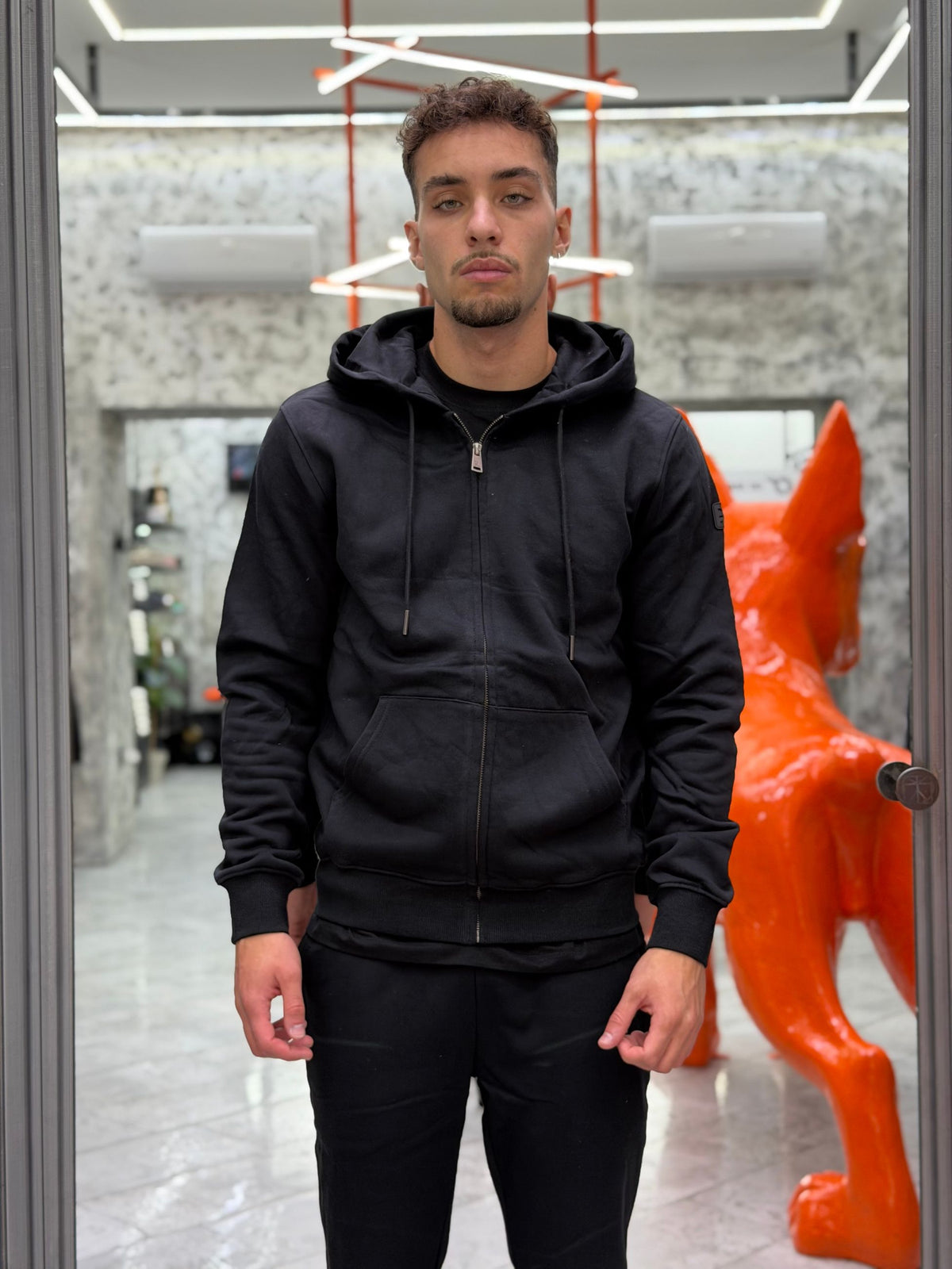 FELPA APERTA CON ZIP E CAPPUCCIO - REGULAR FIT GL2243F-F26.NER