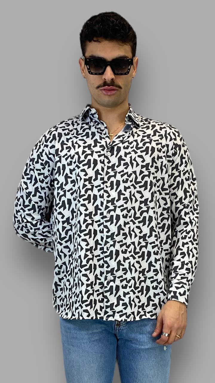 CAMICIA IN VISCOSA FANTASIA GEOMETRICA - OVERSIZE FIT