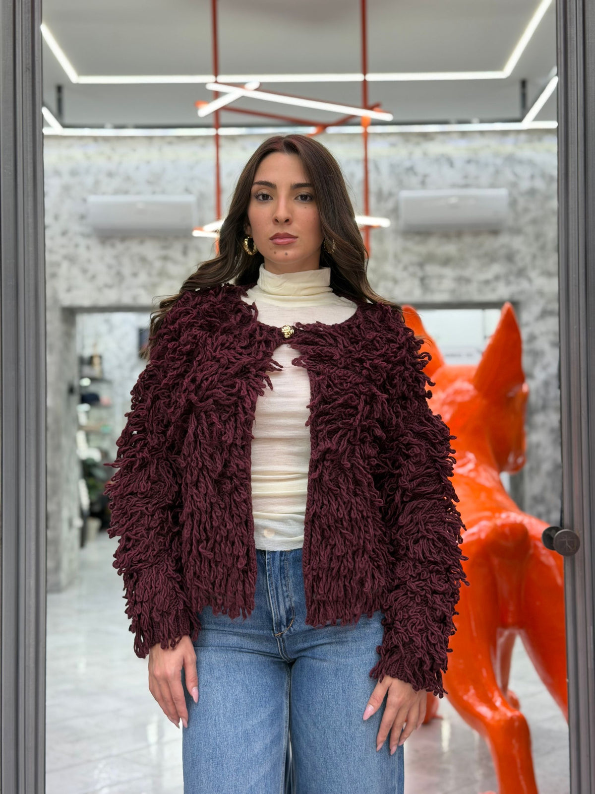 CARDIGAN IN MAGLIA LAVORATA MISTO LANA - COMFORT FIT GLD610EN.BOR