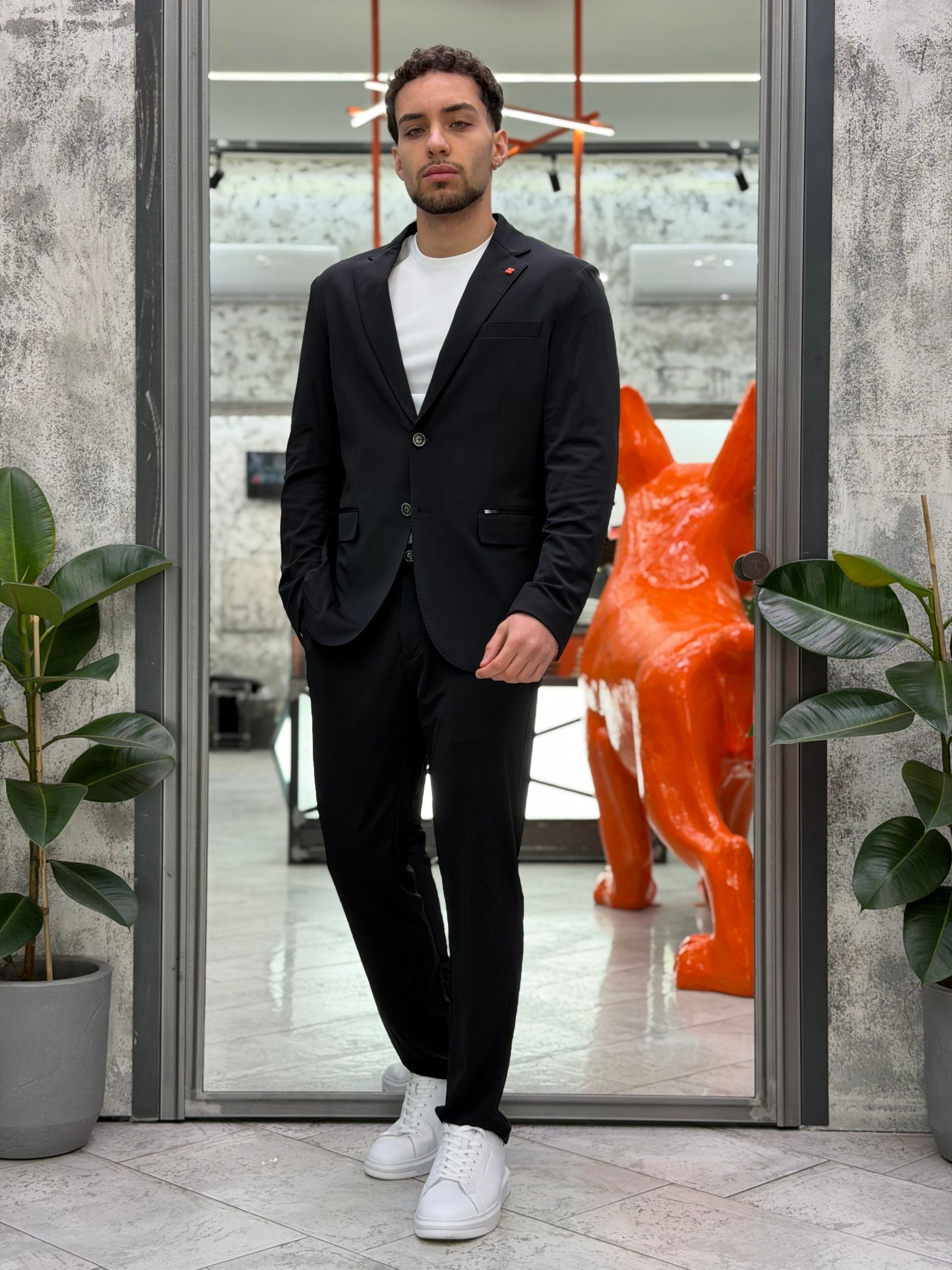PANTALONE DA COMPLETO TASCA AMERICA IN TESSUTO TECNICO ELASTICIZZATO CON COULISSE IN VITA - REGULAR FIT GL3012TR.NER