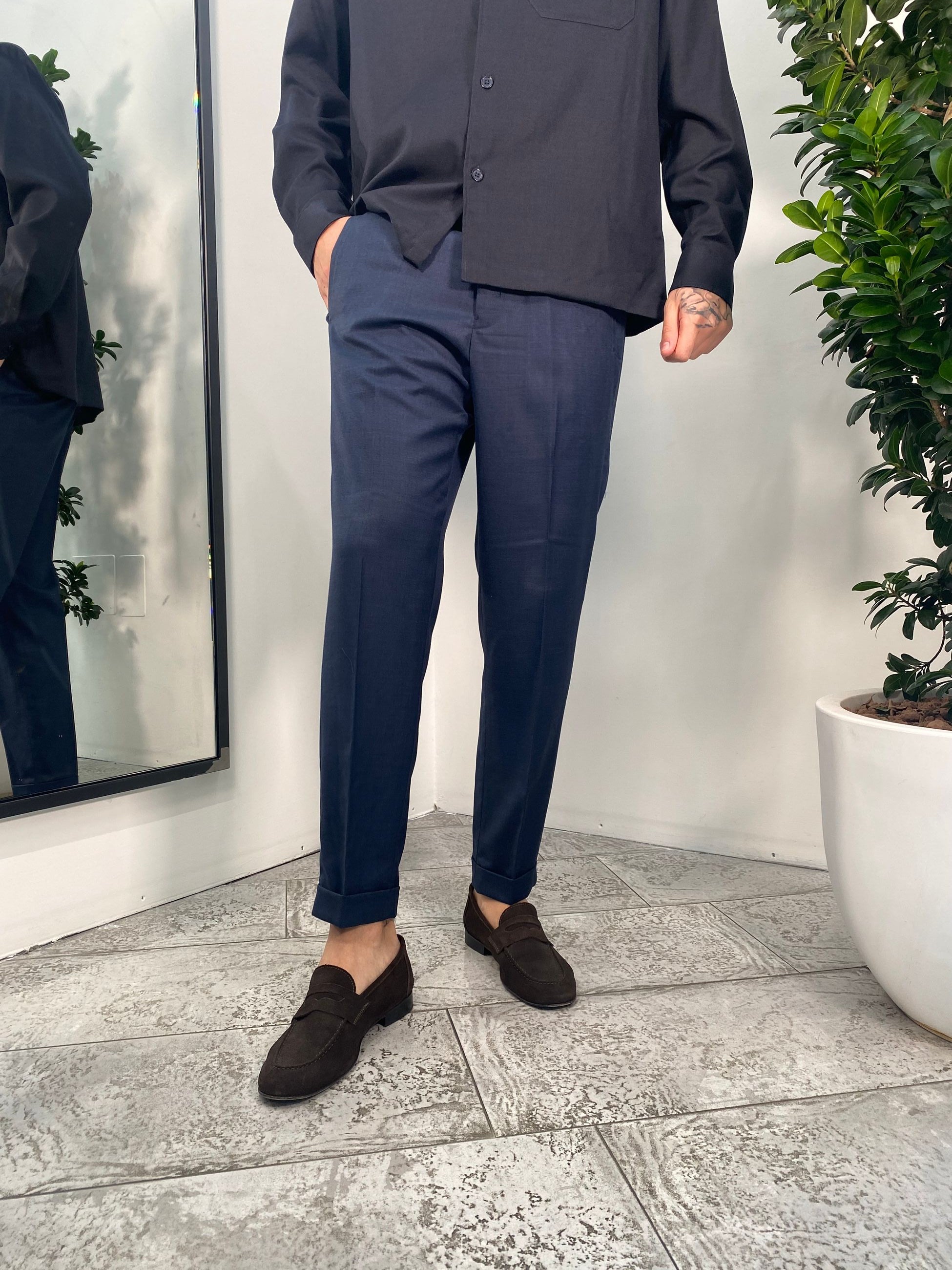 PANTALONE DA COORDINATO IN TESSUTO FIAMMATO CON ELASTICO IN VITA - REGULAR FIT PSE1392SS.BLU