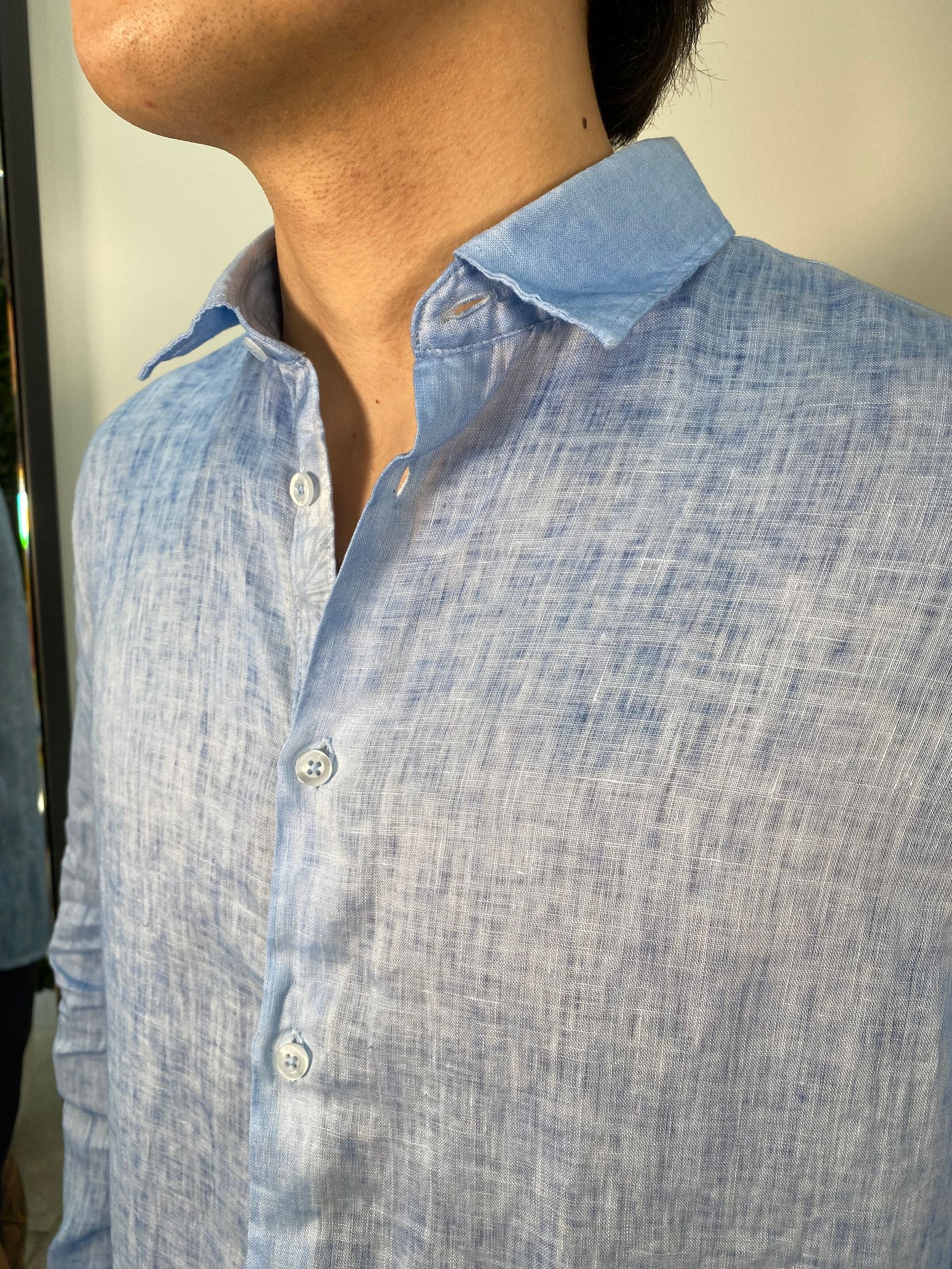 CAMICIA COLLO ALL'ITALIANA MANICA LUNGA IN 100% LINO FIAMMATO - REGULAR FIT CE998SS.CEL