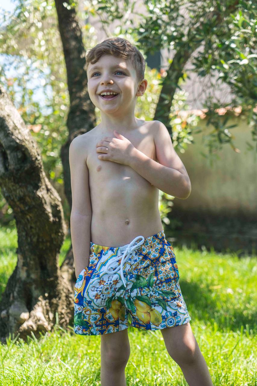 COSTUME BIMBO MODELLO BOXER FANTASIA MAIOLICA CAPRESE E LIMONI - REGULAR FIT
