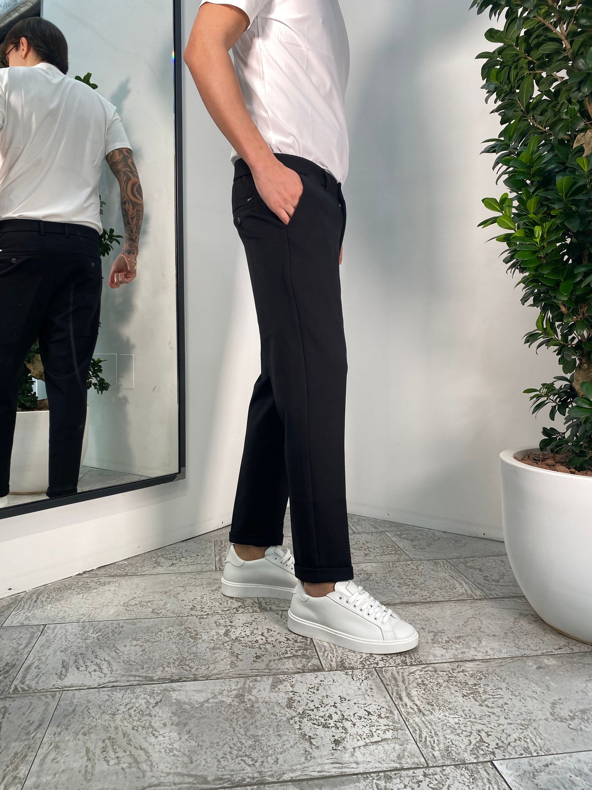 PANTALONI IN PUNTO MILANO ELASTICIZZATO CON COULISSE IN VITA - REGULAR FIT GL5165BD.NER