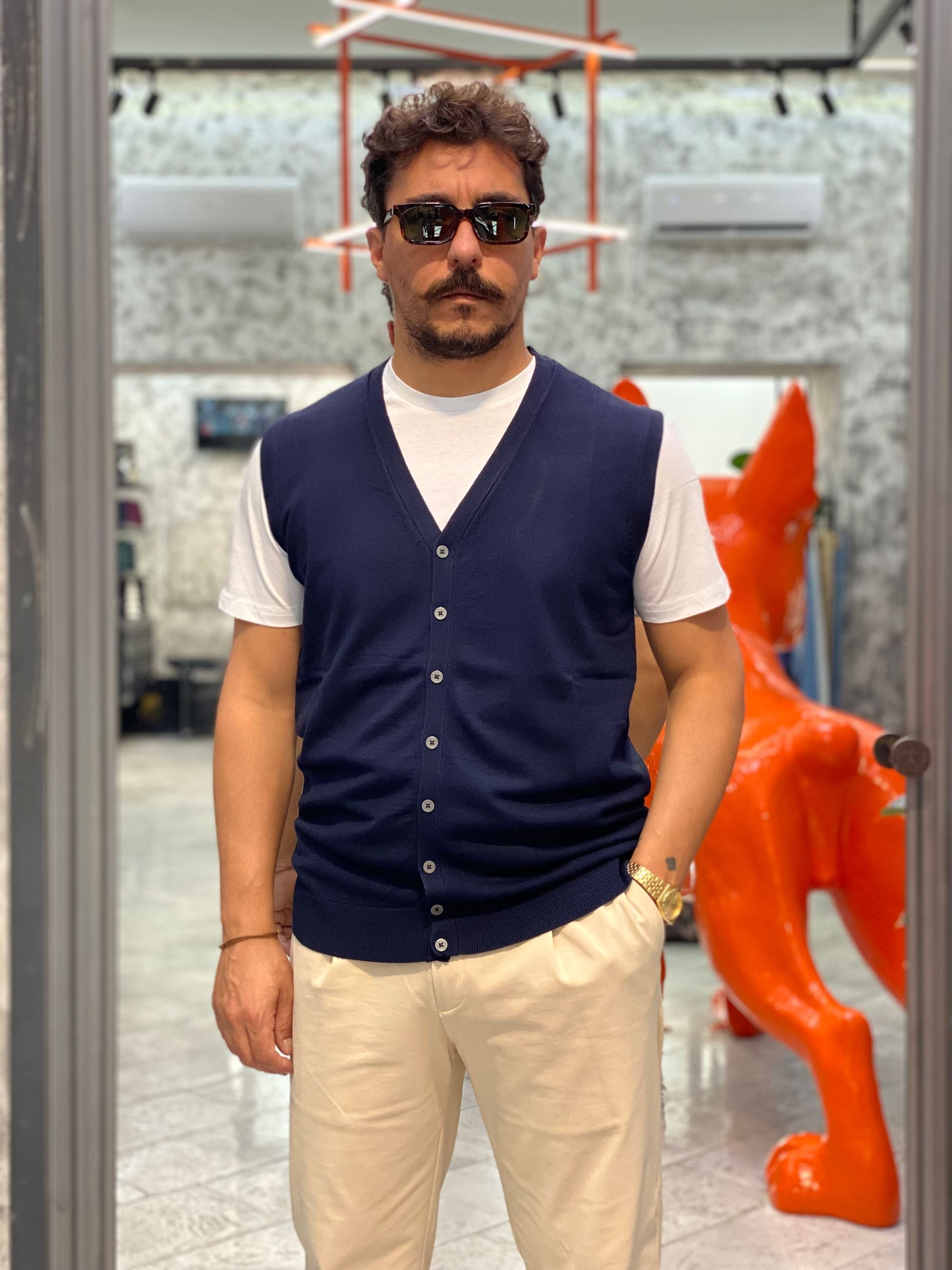 GILET FINEZZA 12 CON BOTTONI IN MORBIDA VISCOSA - SLIM FIT MK20013.BLU