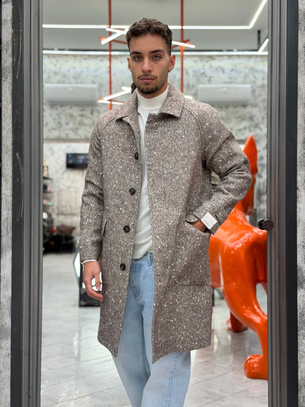 CAPPOTTO MONOPETTO COLLO CAMICIA CON MANICA RAGLAN E TASCHE A TOPPA - RELAXED FIT MK2940650