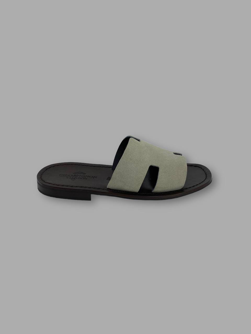 SANDALO MODELLO HERMES IN CAMOSCIO CON SUOLA IN VERO CUOIO