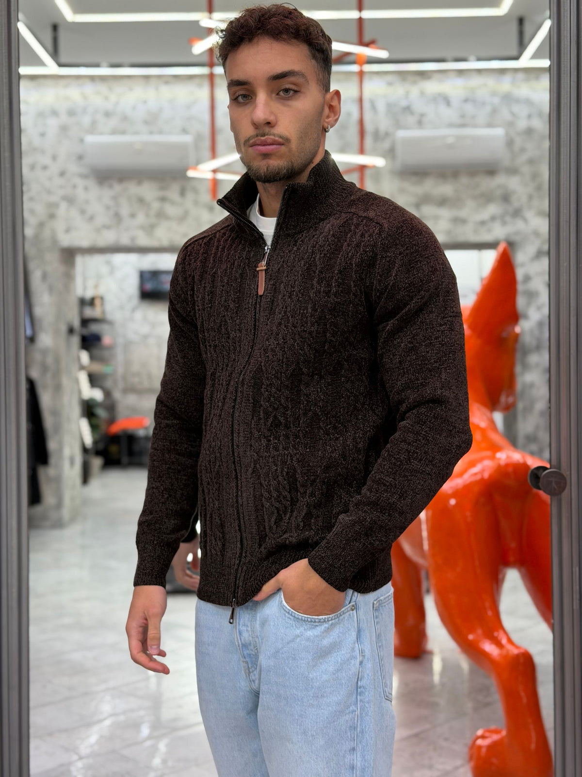 MAGLIA FULL ZIP TRAMA TRECCE - REGULAR FIT GL35634.COF