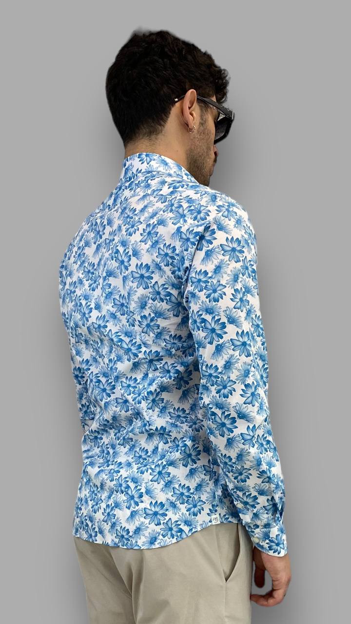 CAMICIA IN PREGIATISSIMO COTONE ELASTICIZZATO FANTASIA FIORI - REGULAR FIT