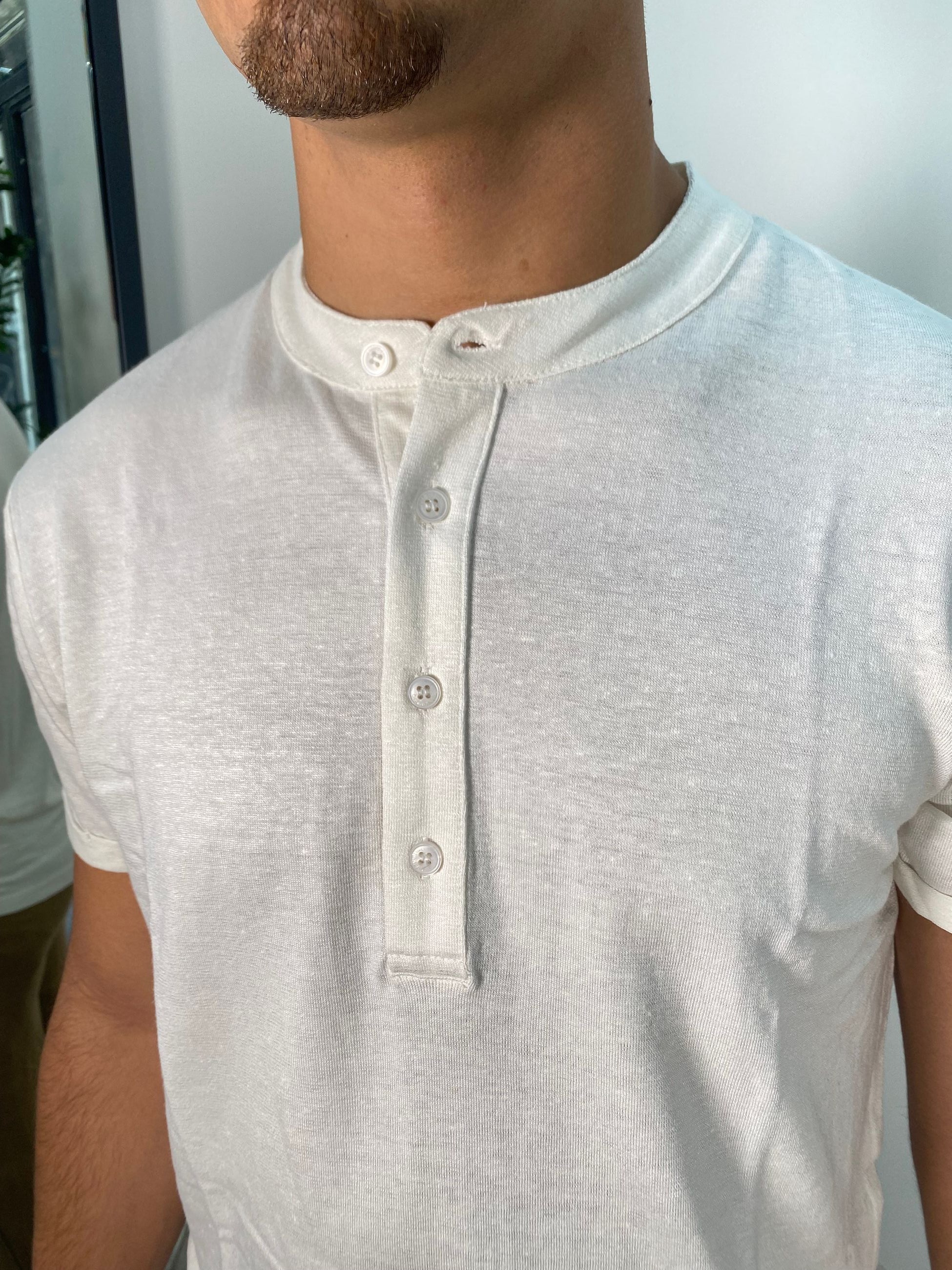 T-SHIRT SERAFINO 4 BOTTONI IN MISTO LINO/VISCOSA - REGULAR FIT GL2277F.BIA