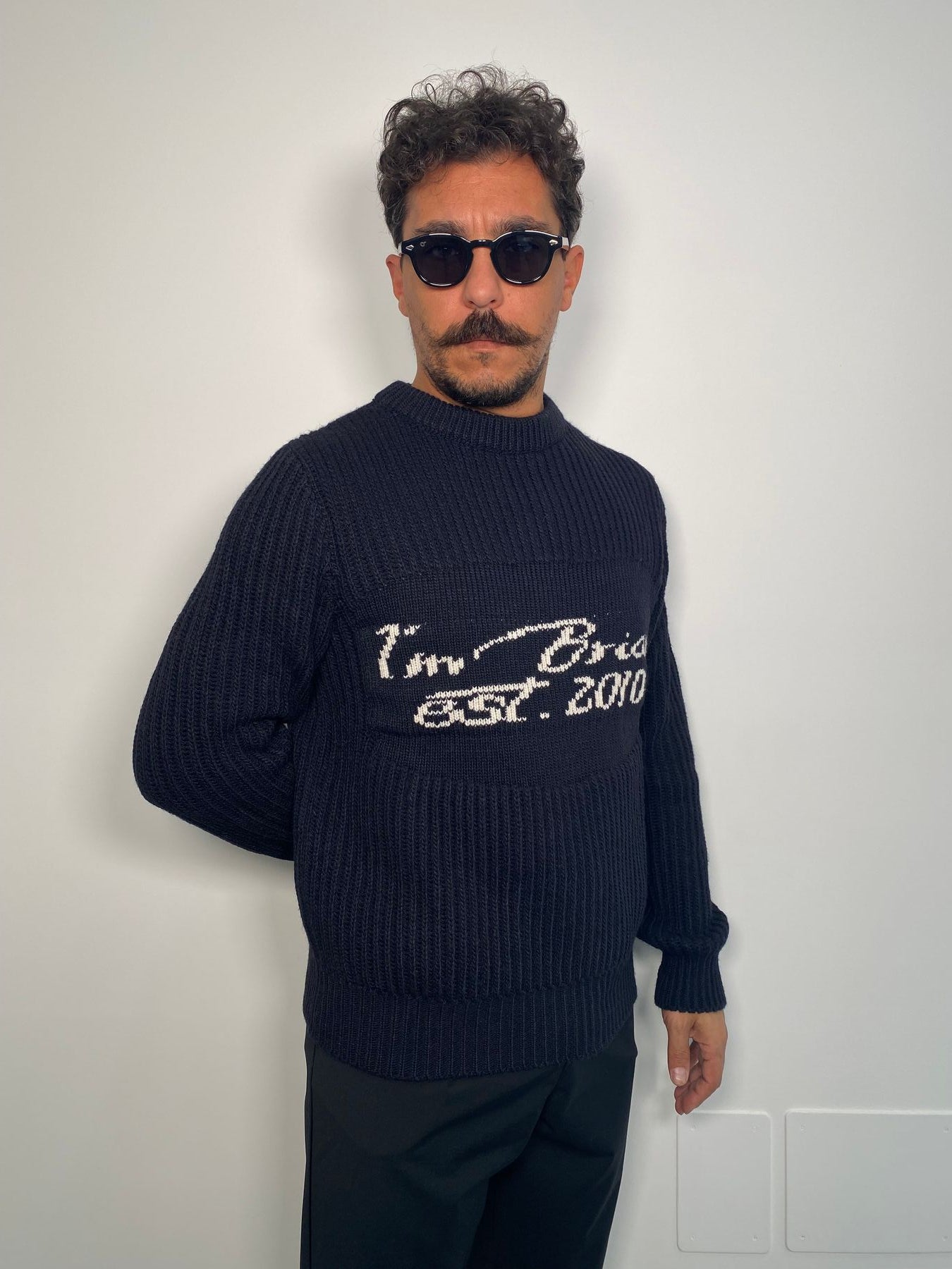 MAGLIA GIROCOLLO IN MISTO LANA CON INTARSIO LOGO CENTRALE - REGULAR FIT
