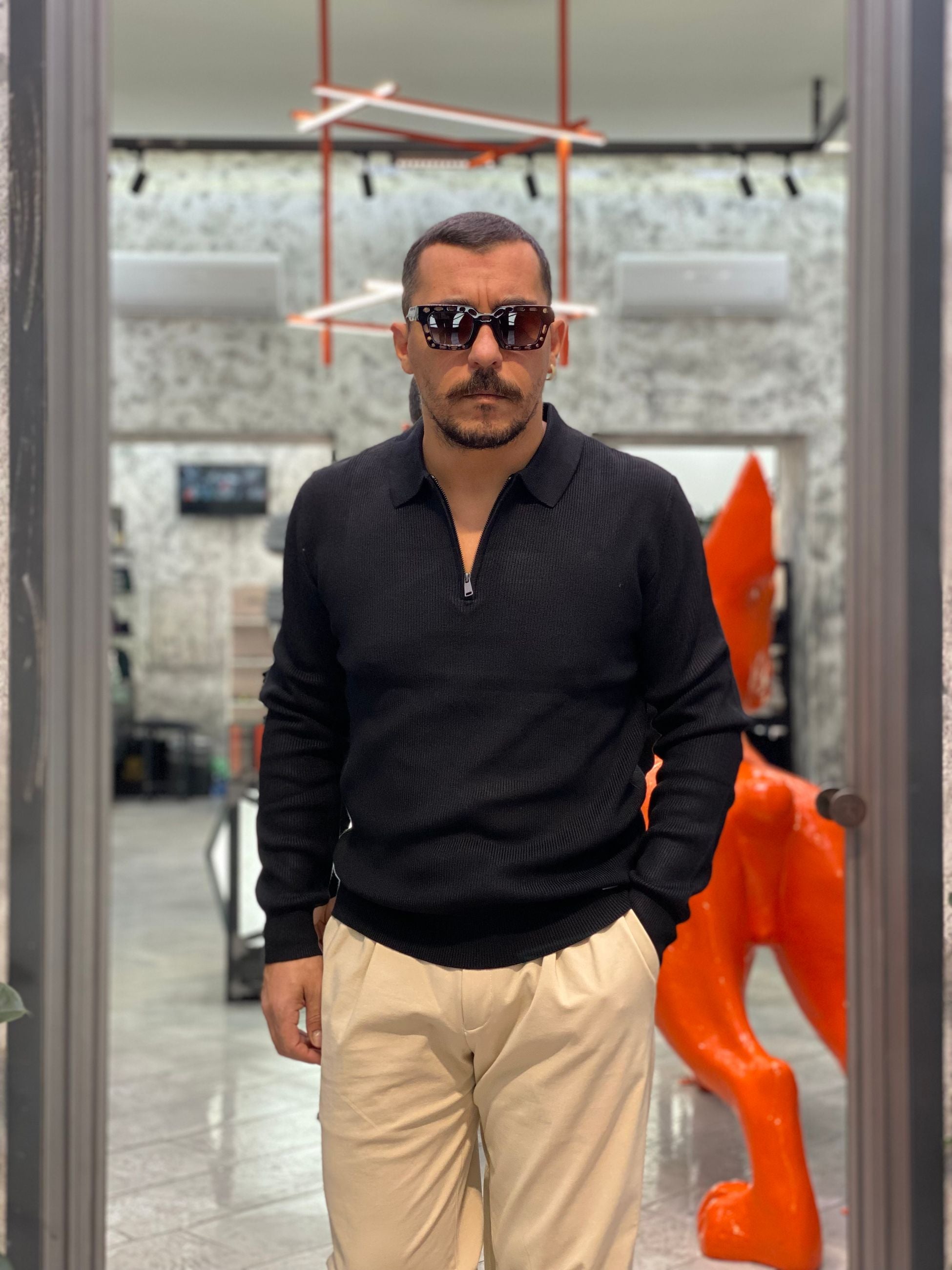 POLO MEZZA ZIP A COSTA INGLESE IN MISTO VISCOSA - REGULAR FIT GL35133GZ.NER