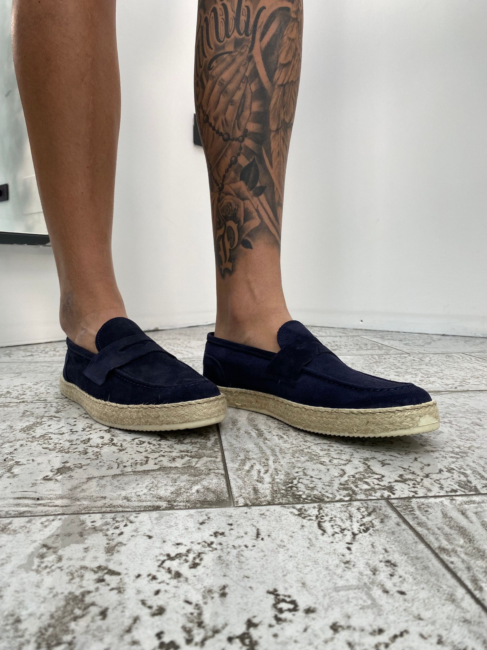 PANTOFOLA NAPOLETANA IN CAMOSCIO CON SUOLA IN CORDA 3144.BLU
