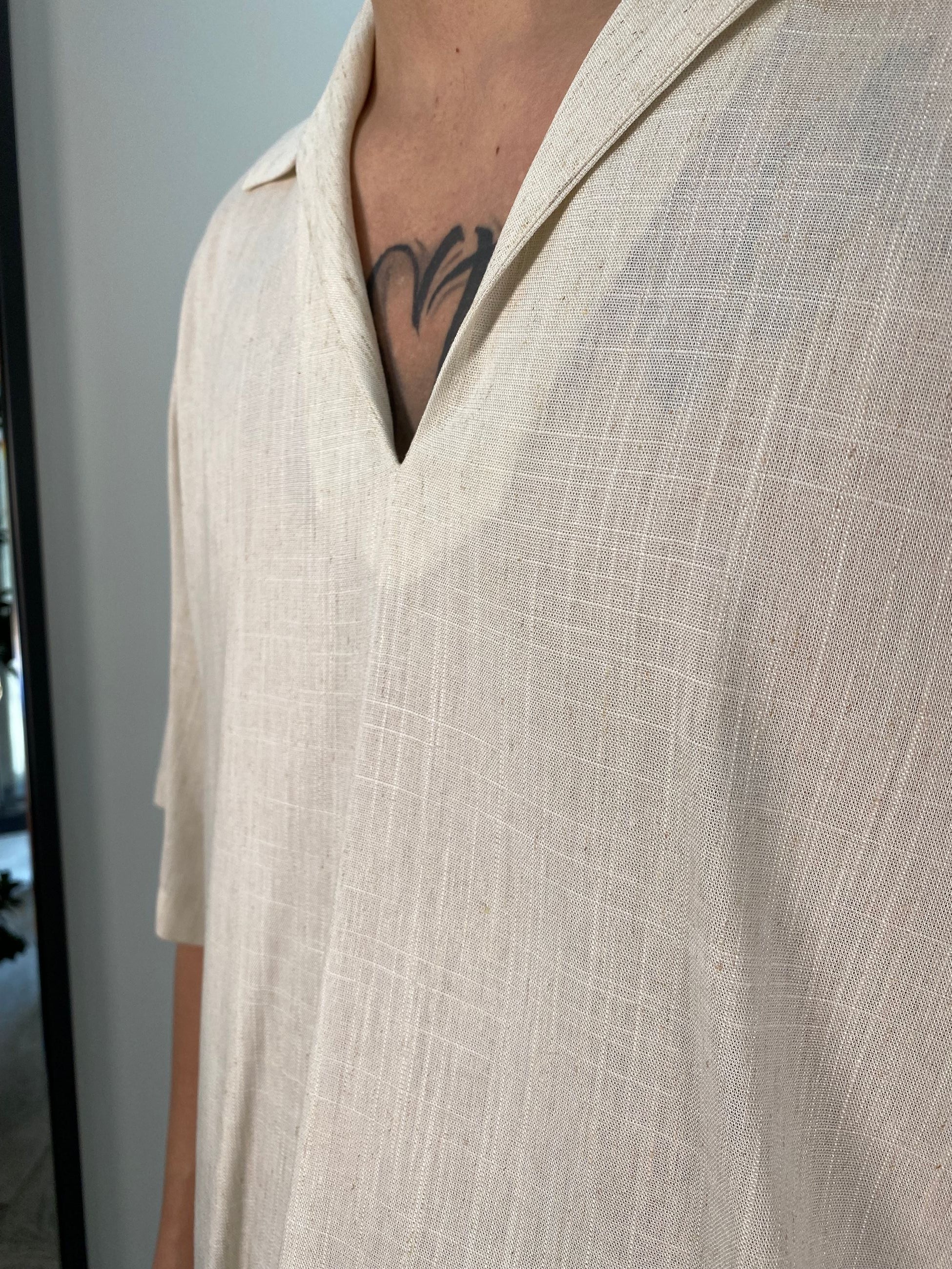 POLO CAMICIA MEZZA MANICA IN MISTO LINO EFFETTO FIAMMATO - OVER FIT CA3306.PAN