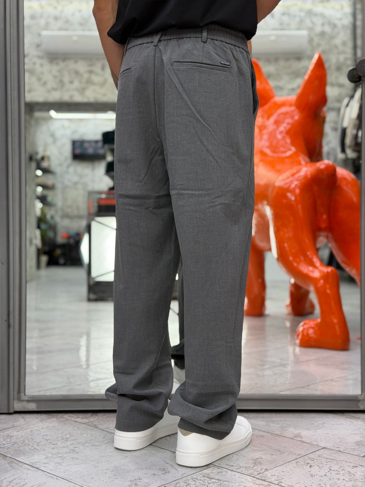 PANTALONE FONDO AMPIO TASCA AMERICA CON ELASTICO IN VITA - RELAXED FIT GL604PA.GRI