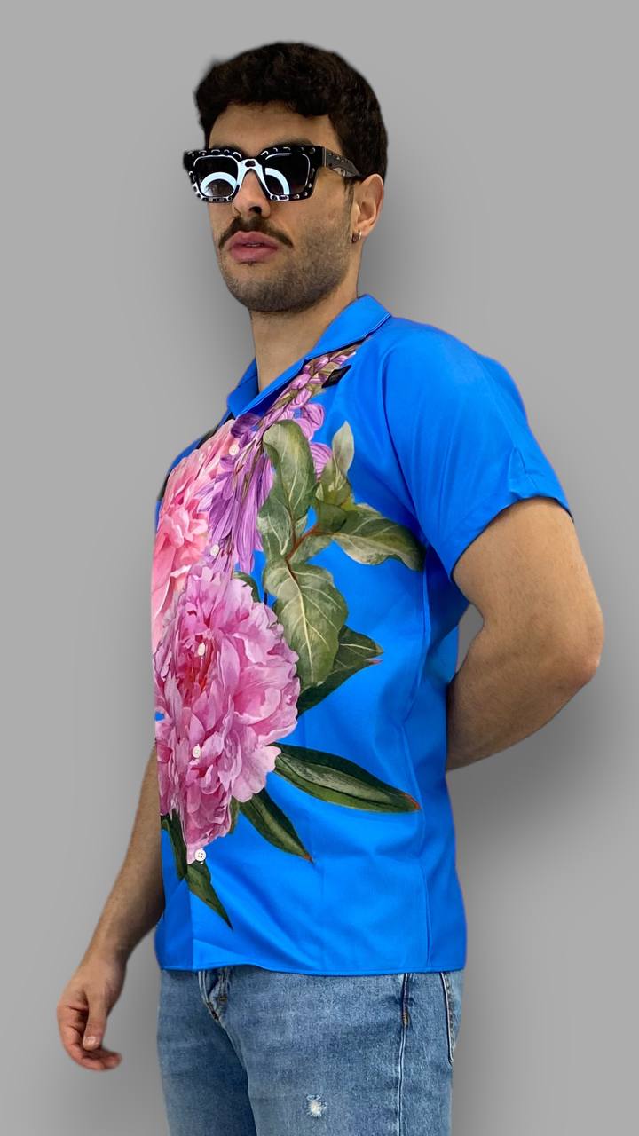 CAMICIA IN VISCOSA MEZZA MANICA FANTASIA FIORI - OVER FIT
