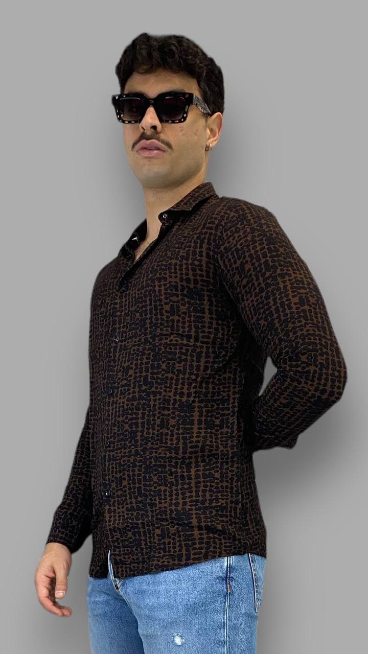 CAMICIA IN VISCOSA FANTASIA EFFETTO ANIMALIER - SLIM FIT