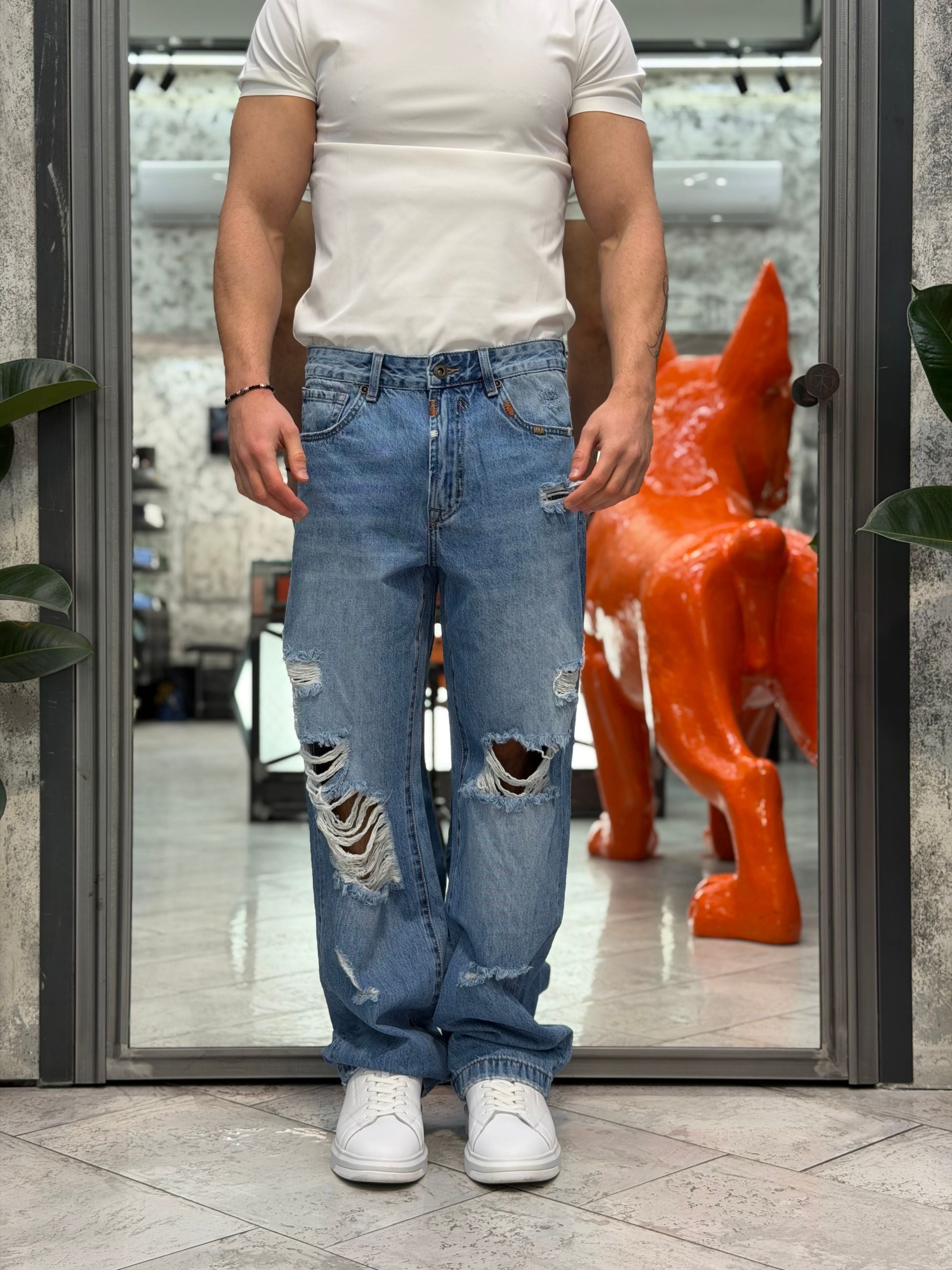 JEANS MAX MEDIUM WASH CON MACRO ABRASIONI - WIDE FIT GL6503Q