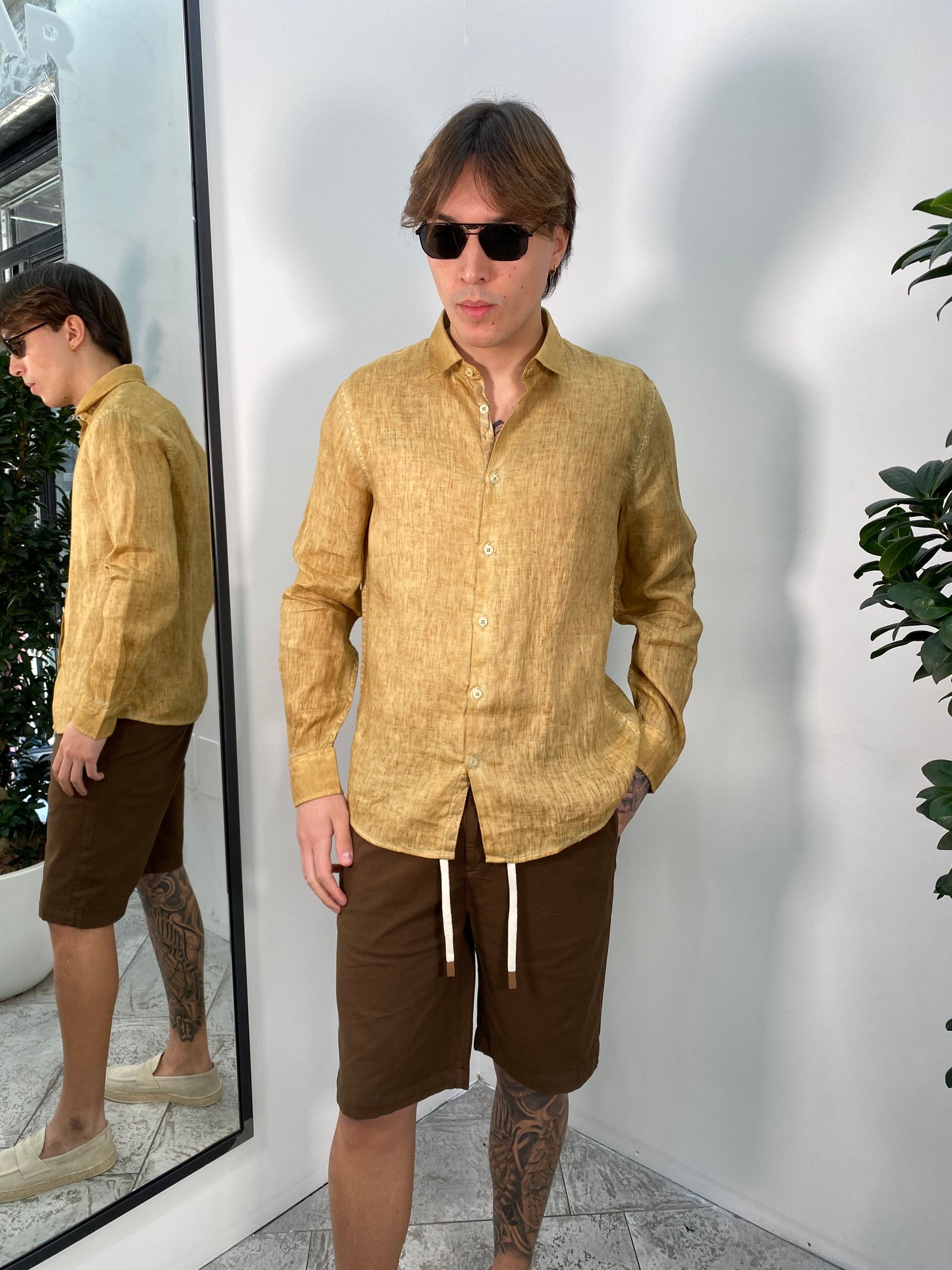 CAMICIA COLLO ALL'ITALIANA MANICA LUNGA IN 100% LINO FIAMMATO - REGULAR FIT CE998SS.DES