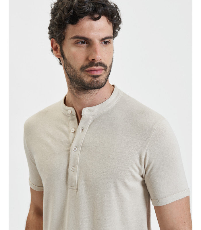 T-SHIRT SERAFINO 4 BOTTONI IN MISTO LINO/VISCOSA - REGULAR FIT GL2277F.BEI