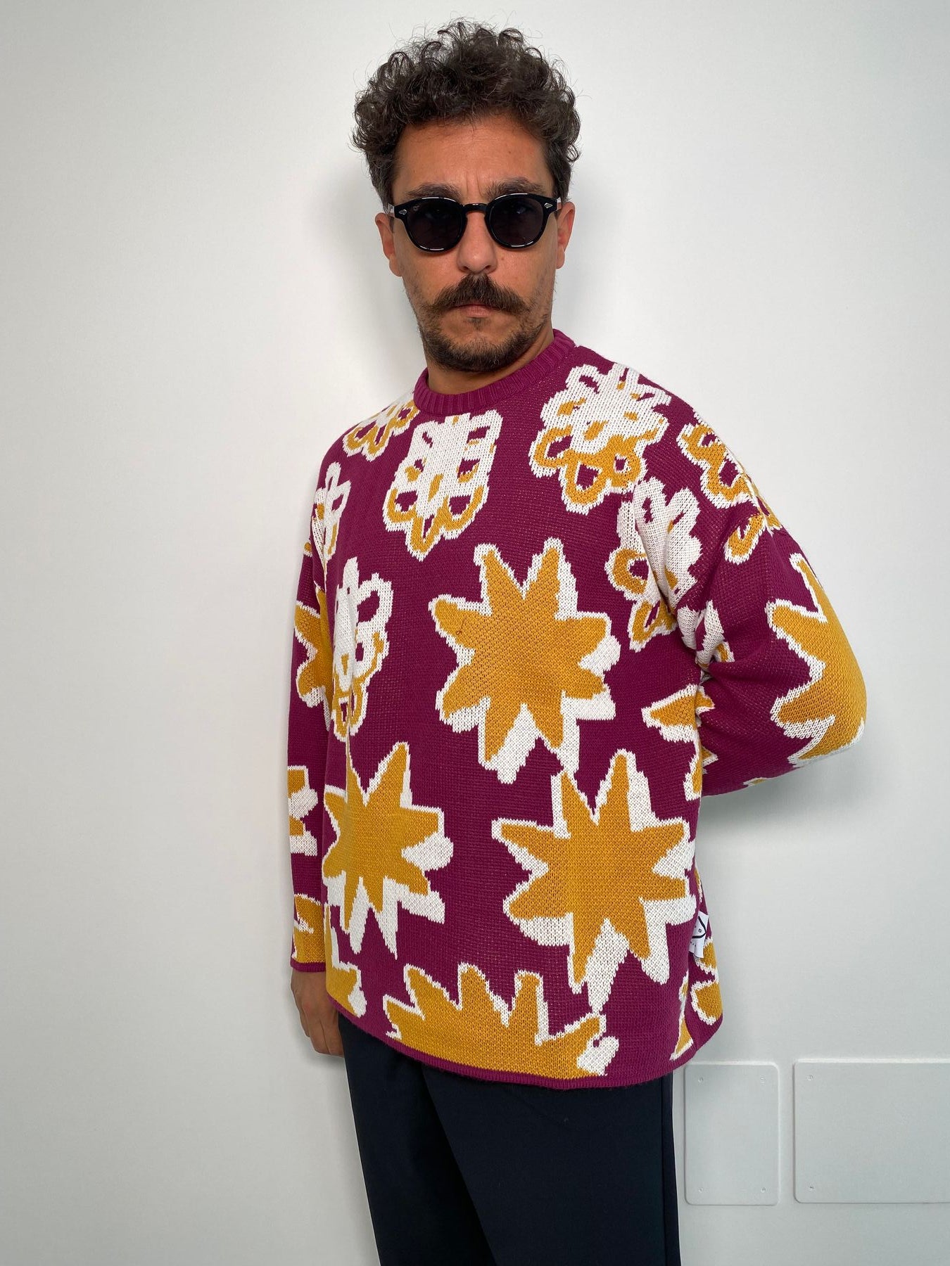 MAGLIA GIROCOLLO IN MISTO LANA CON TRAMA FIORI - OVERSIZE FIT