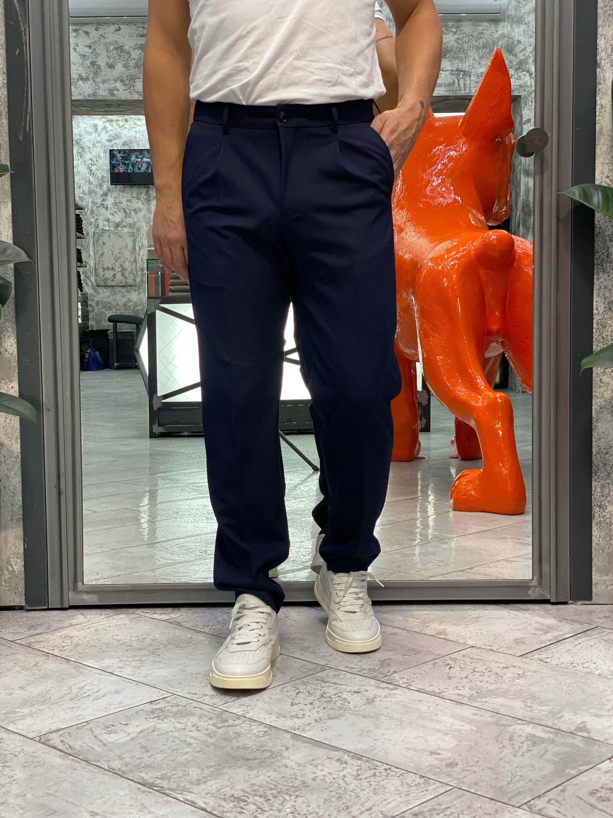 PANTALONE IN TESSUTO ELASTICIZZATO CON PINCE E COULISSE IN VITA - REGULAR FIT PSI1450SS.NER