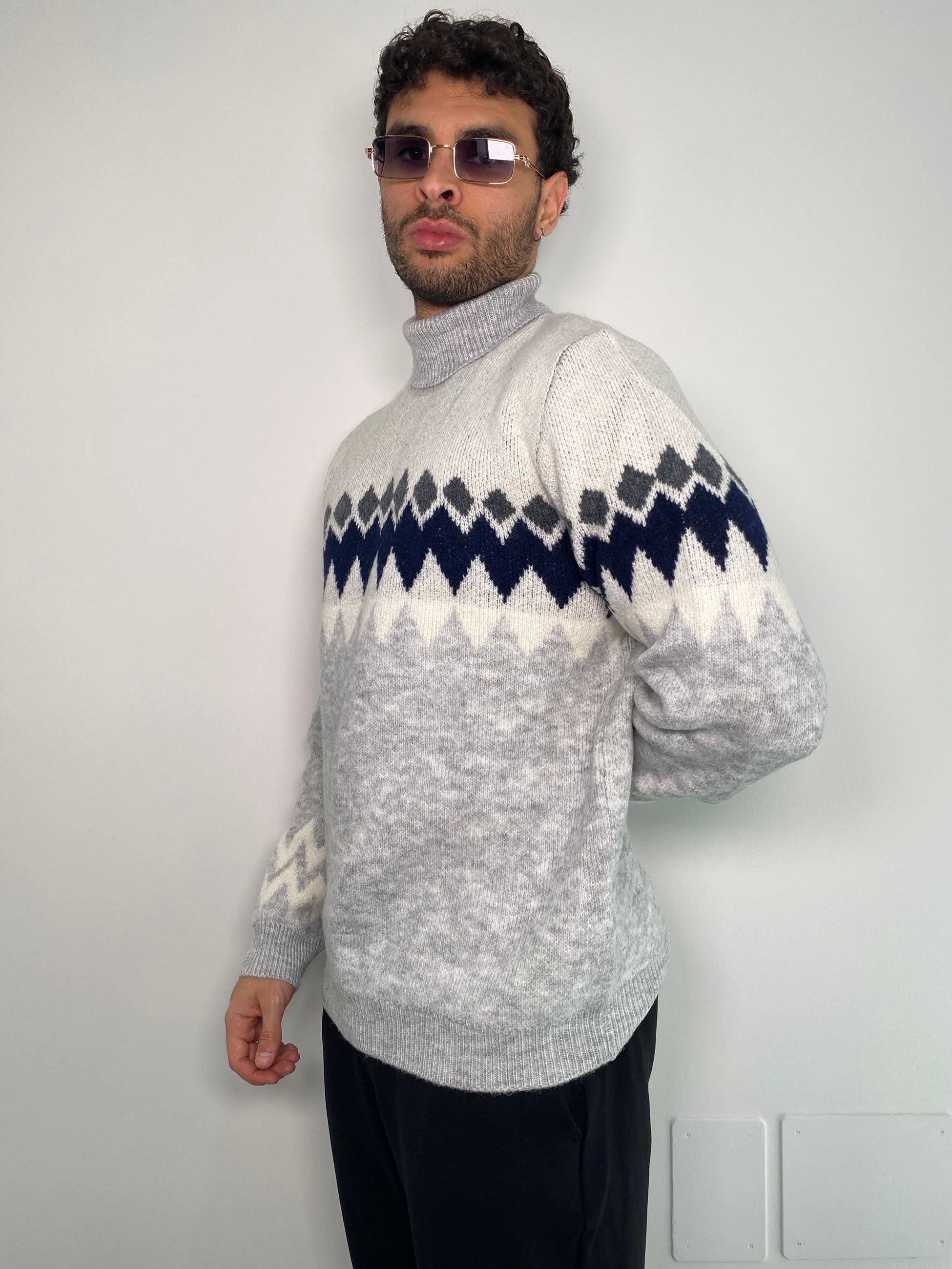 MAGLIA DOLCEVITA IN MISTO LANA TRAMA ROMBI - REGULAR FIT
