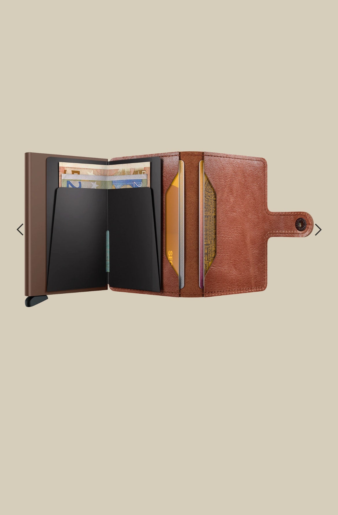 MINIWALLET PORTA CARTE E BANCONOTE IN MORBIDA PELLE VINTAGE CON CUCITURE IN CONTRASTO MV-COGNAC-BROWN