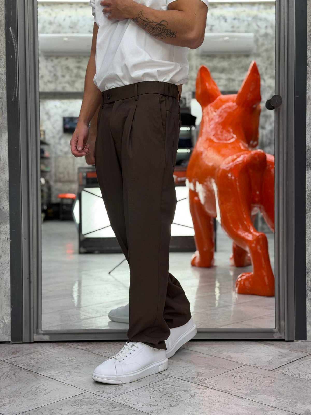 PANTALONE DA COMPLETO CON PINCE ED ELASTICO SUI FIANCHI - REGULAR FIT PSI1588SS.MOR