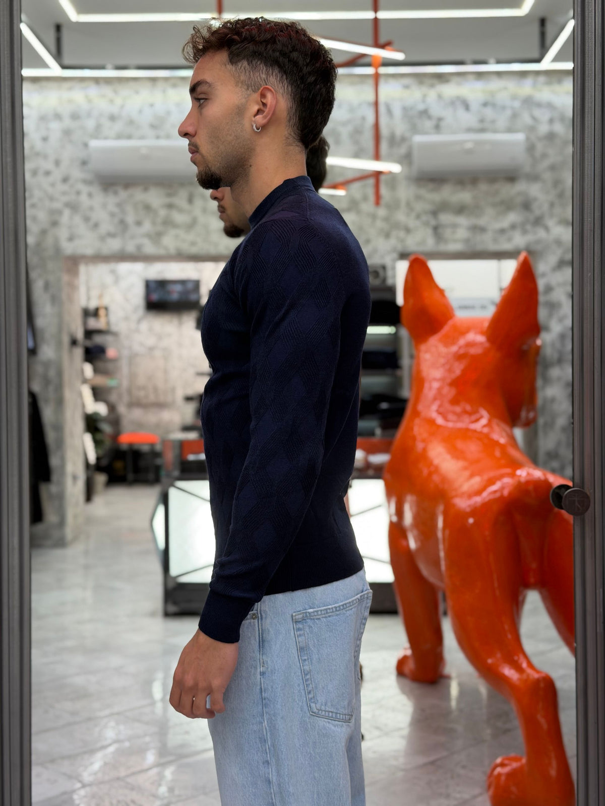 MAGLIA GIROCOLLO IN MISTO LANA CON TRAMA ROMBI - REGULAR FIT MI3353SS.BLU