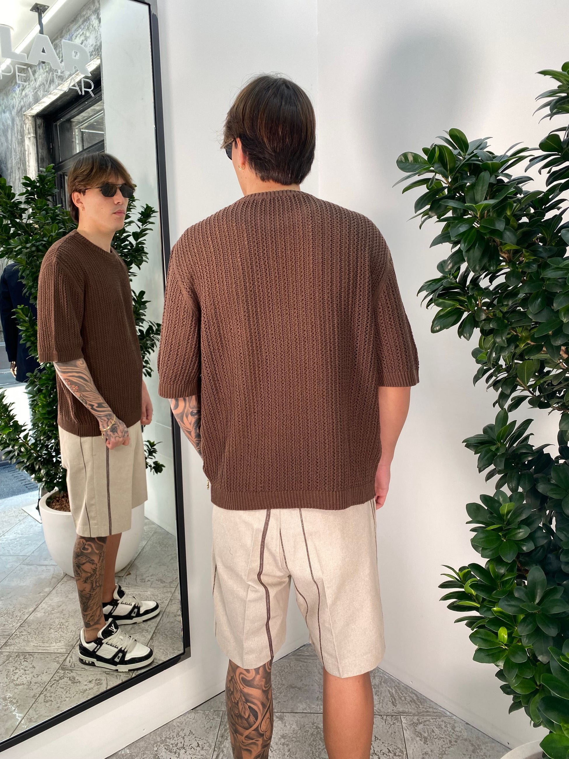 MAGLIA GIROCOLLO MEZZA MANICA RICAMATA A RETE - OVER FIT MA3209.MOR