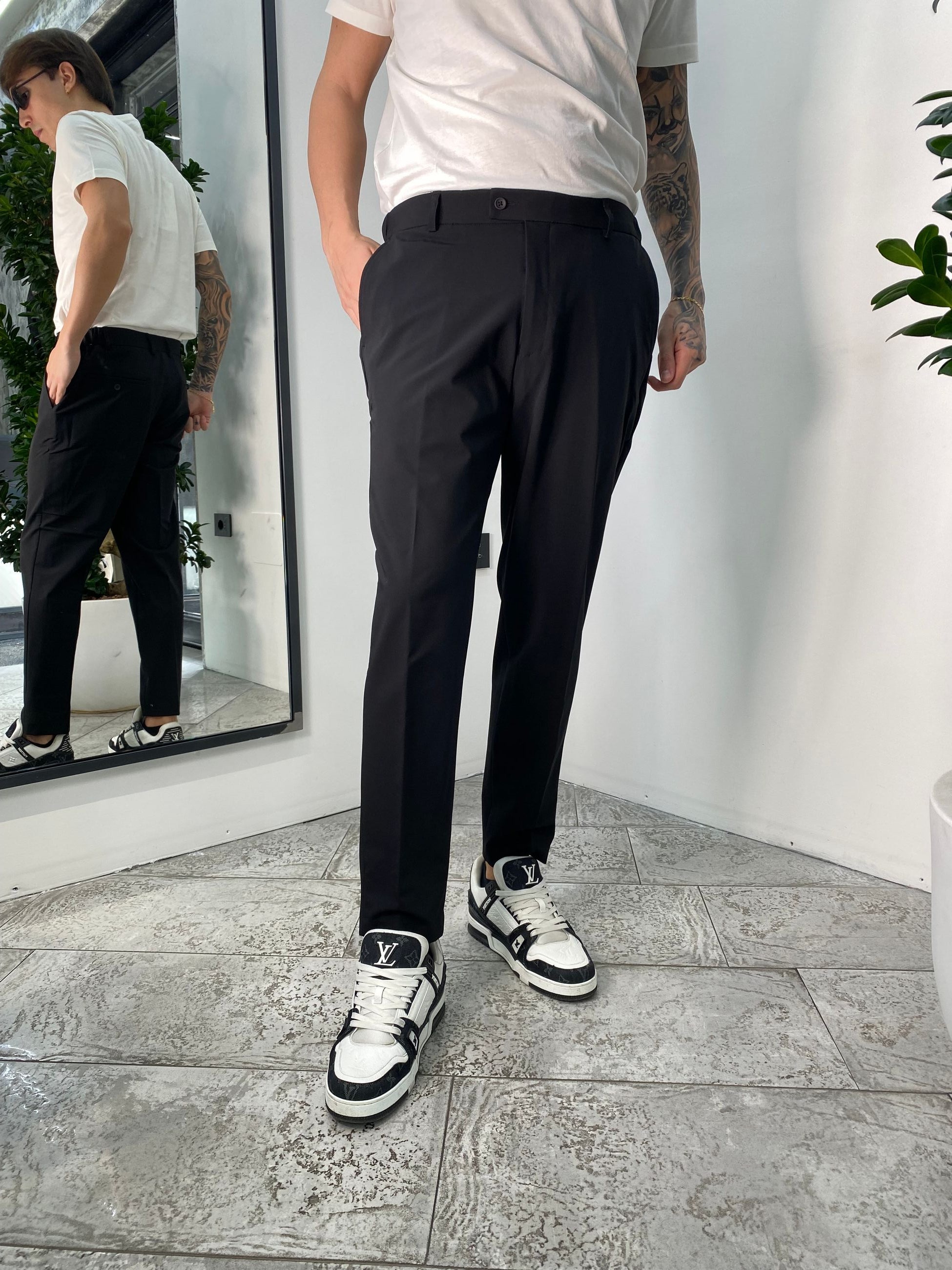 PANTALONE IN TESSUTO TECNICO ELASTICIZZATO CON COULISSE AI LATI - REGULAR FIT PSE1400SS.NER