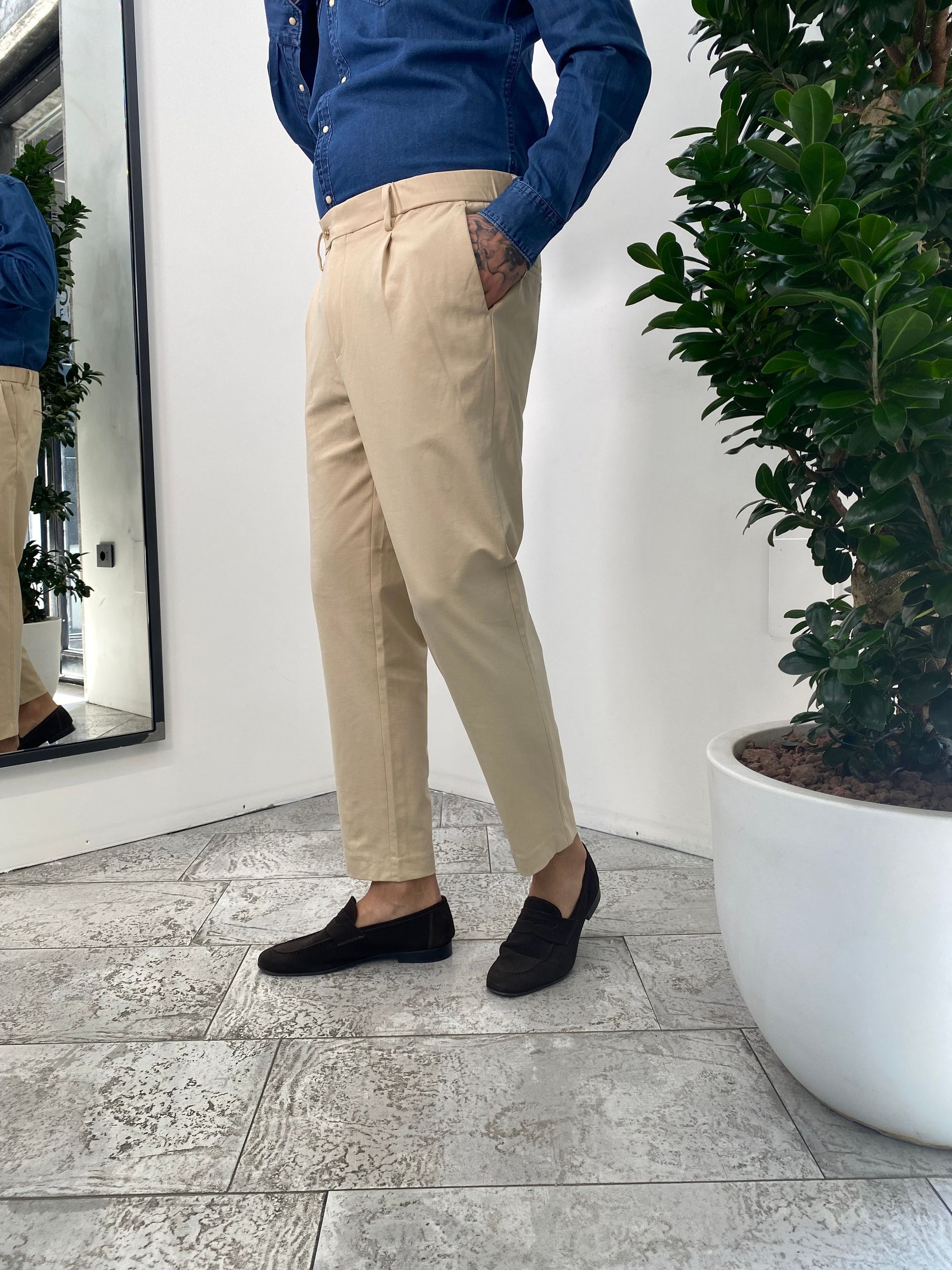 PANTALONE DA COORDINATO IN TESSUTO PUNTO MILANO ELASTICIZZATO CON COULISSE IN VITA - REGULAR FIT PSE1399SS.BEI