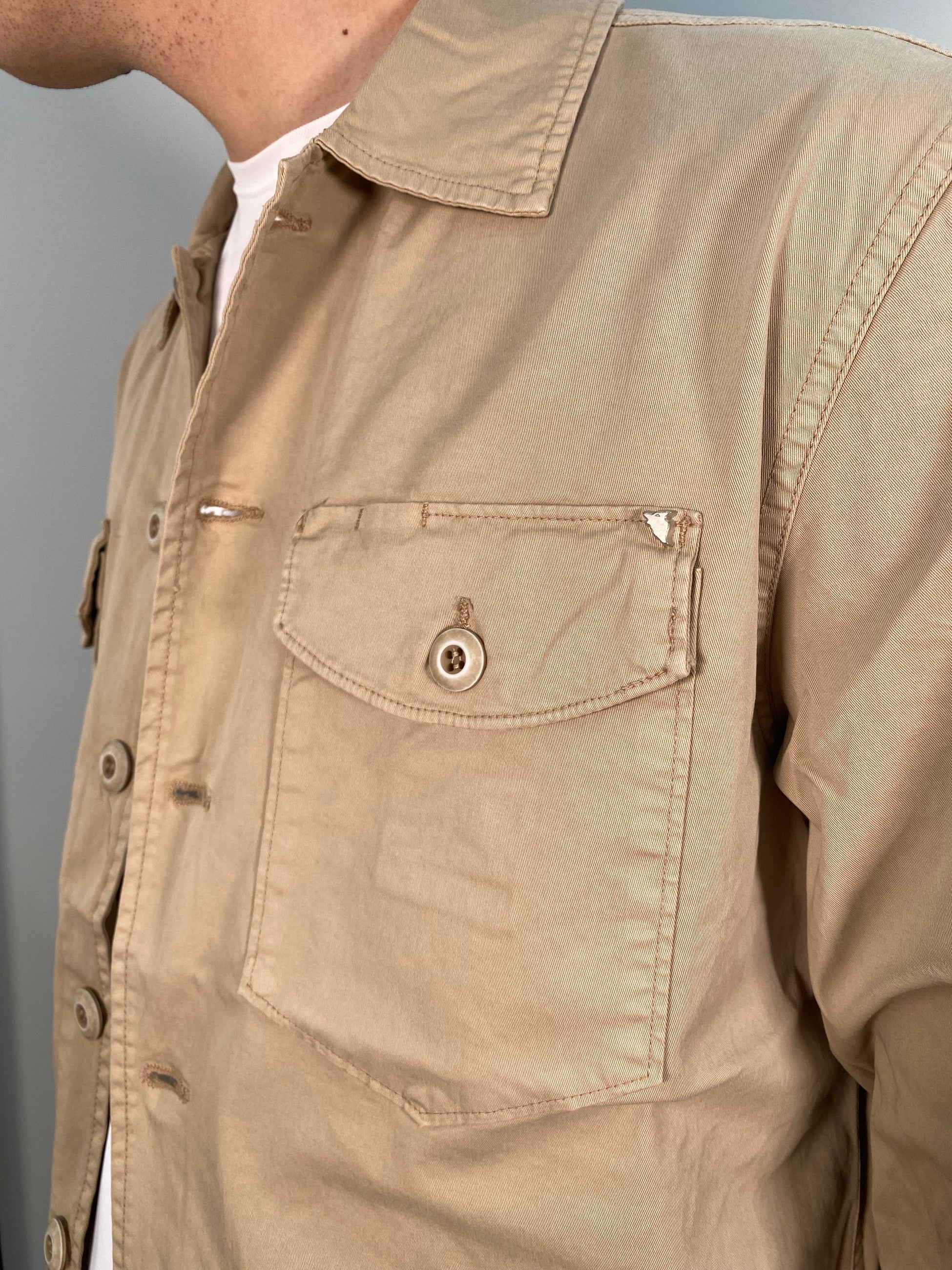 OVERSHIRT CON TASCHE A TOPPA IN COTONE ELASTICIZZATO - REGULAR FIT GL5051BD-S25.BEI