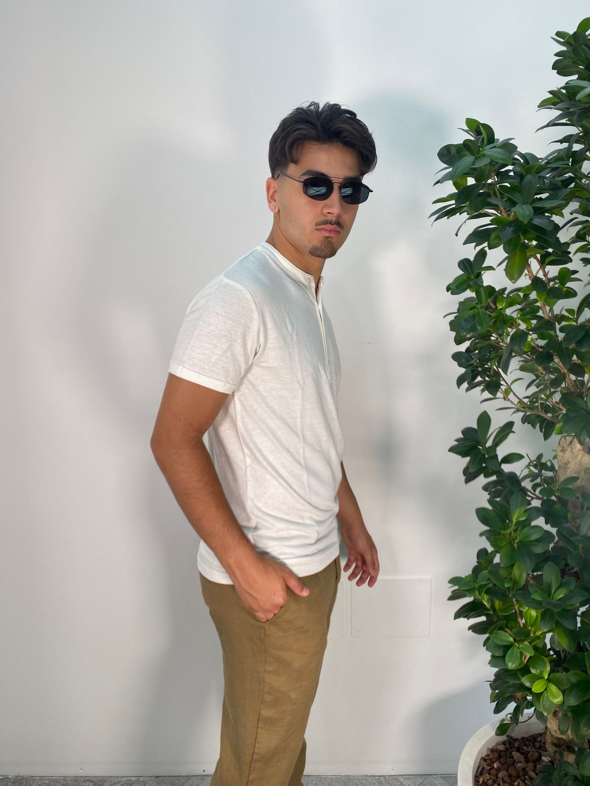 T-SHIRT SERAFINO 4 BOTTONI IN MISTO LINO/VISCOSA - REGULAR FIT GL2277F.BIA