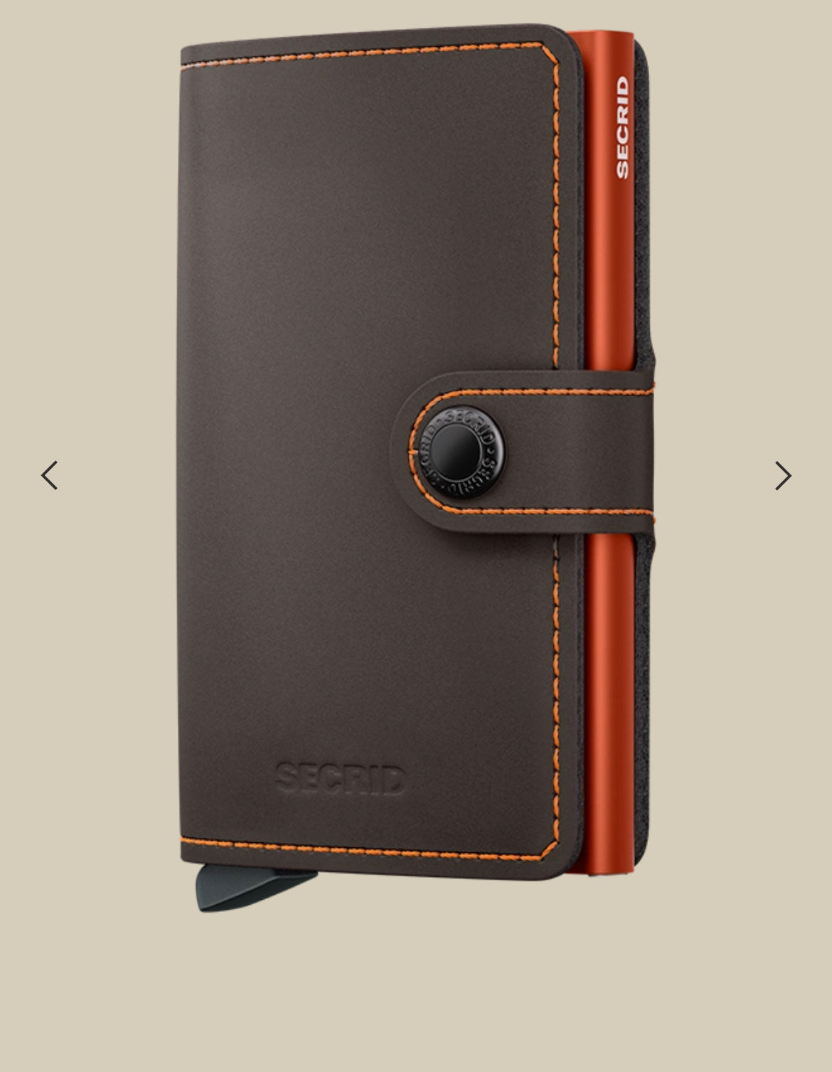 MINIWALLET PORTA CARTE E BANCONOTE IN MORBIDA PELLE OPACA CON CUCITURE IN CONTRASTO MM-TRUFFLE&ORANGE