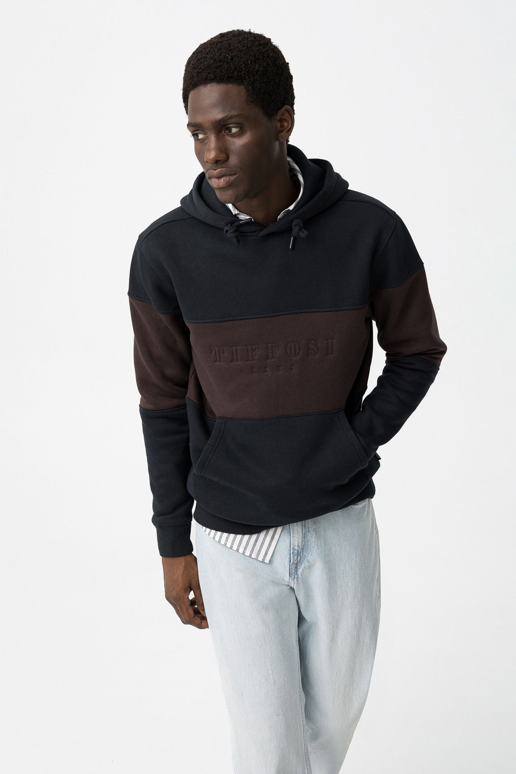 FELPA DASH CON CAPPUCCIO A RIGHE ORIZZONTALI CON LOGO TONO SU TONO - COMFORT FIT 10061824.BLU