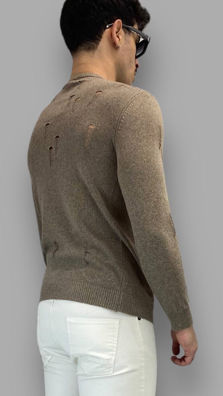 MAGLIA GIROCOLLO IN FILO CON ABRASIONI - SLIM FIT