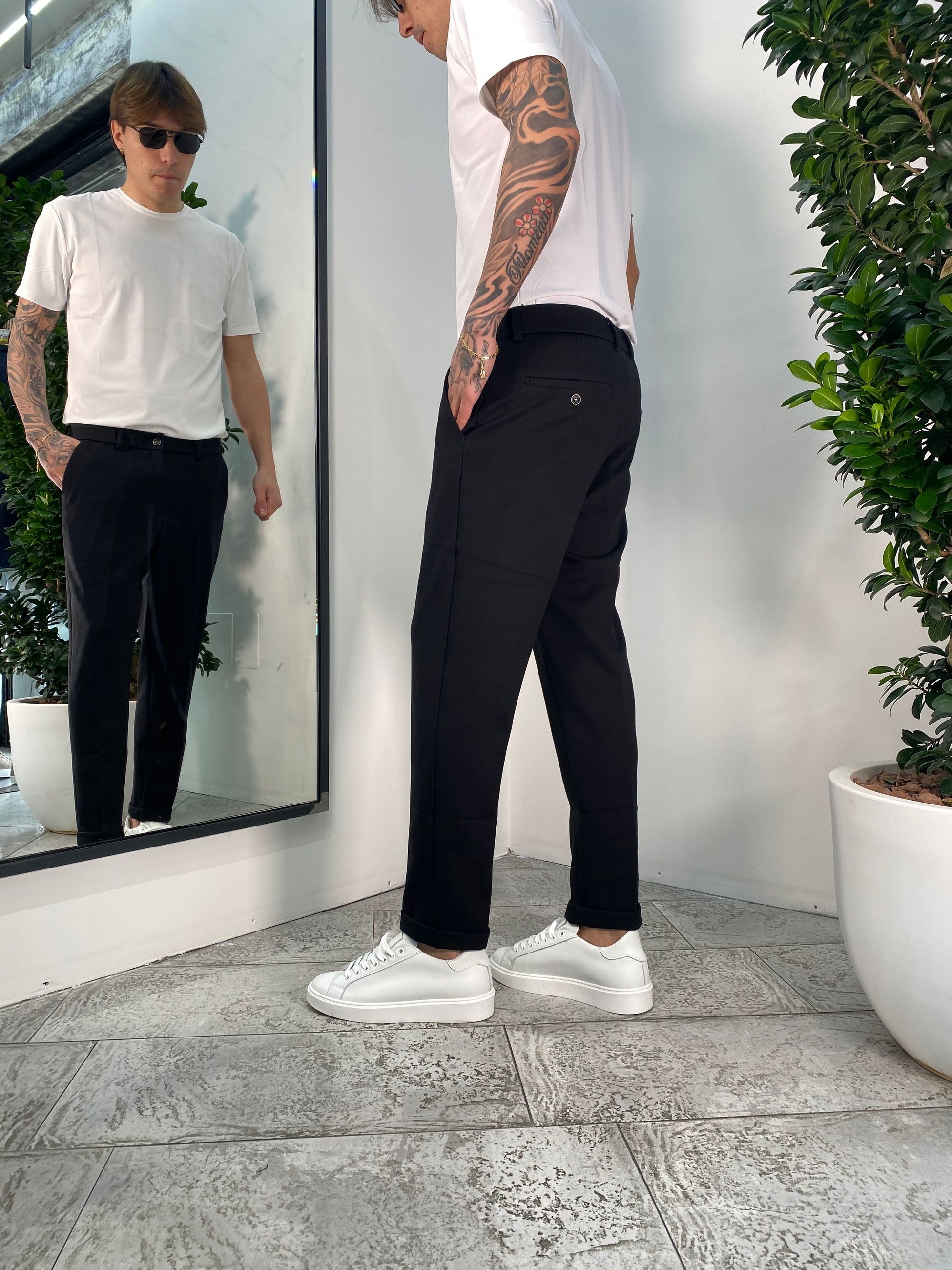 PANTALONI IN PUNTO MILANO ELASTICIZZATO CON COULISSE IN VITA - REGULAR FIT GL5165BD.NER