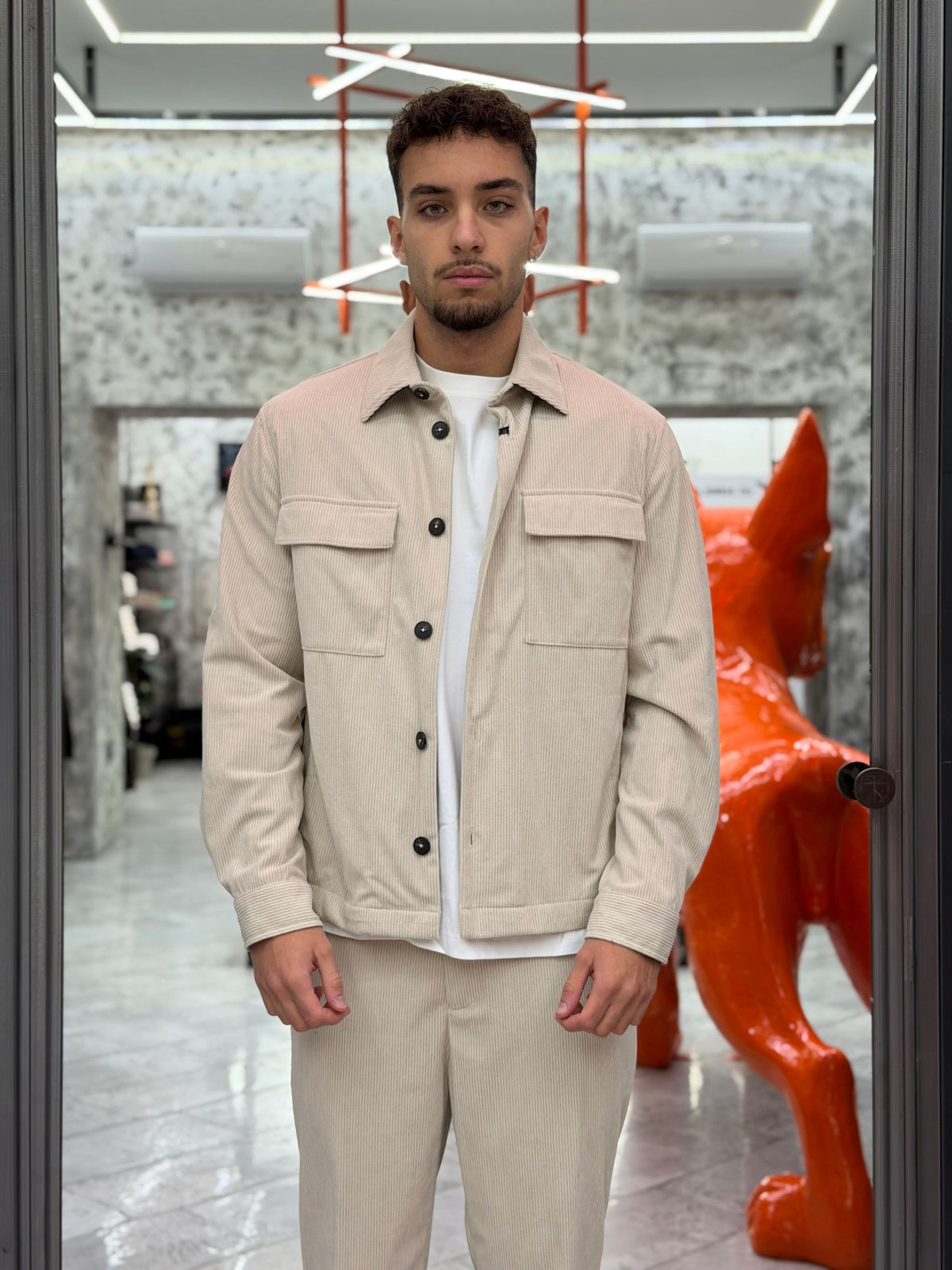 OVERJACKET DA COMPLETO IN VELLUTO CON TRAPUNTA ALL'INTERNO E TASCHE A TOPPA - REGULAR FIT GBI1161SS.PIE