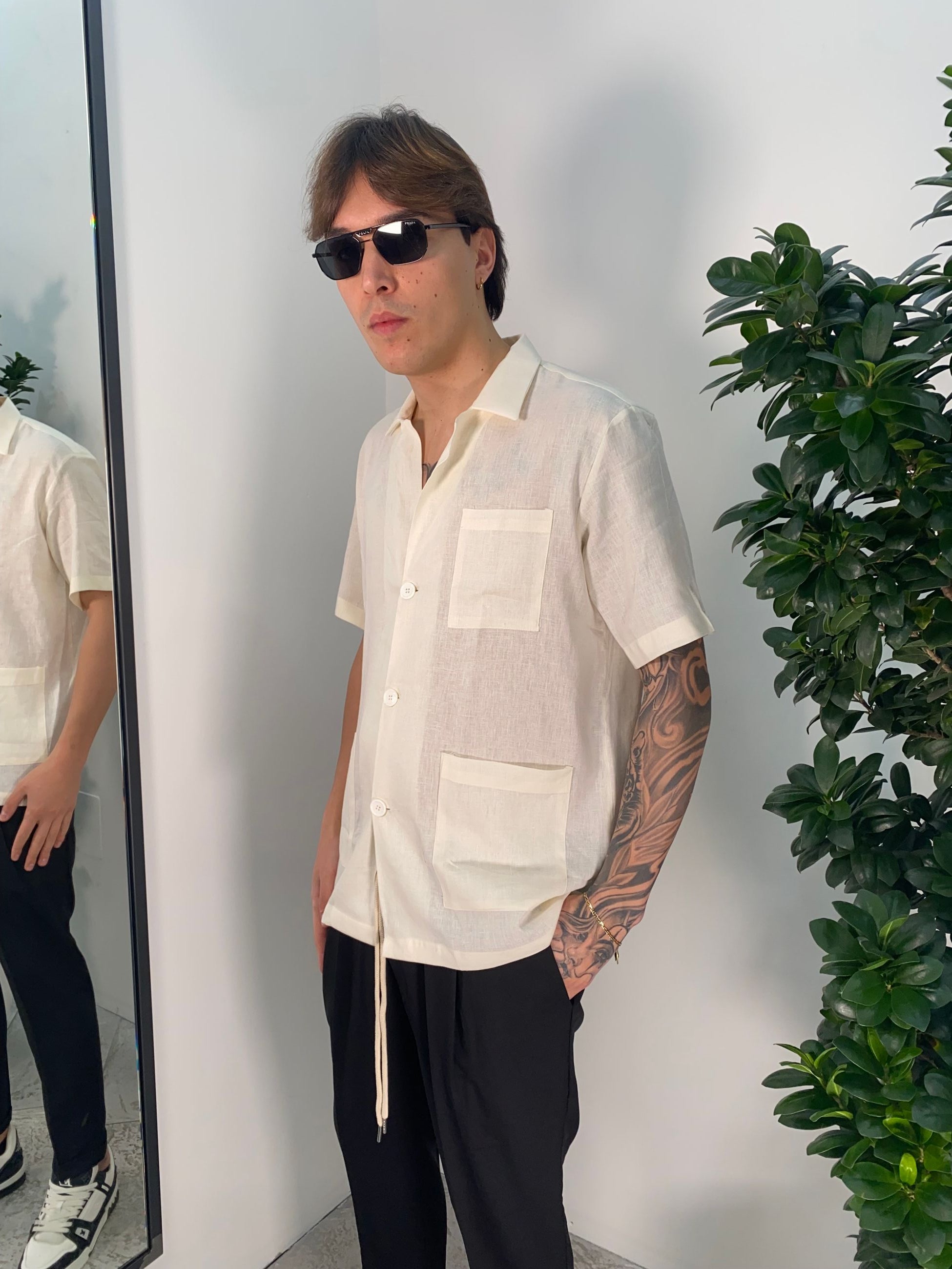 GIACCA CAMICIA MANICA CORTA IN MISTO LINO CON TASCHE A TOPPA - REGULAR FIT FD912 - CAM103.BUR