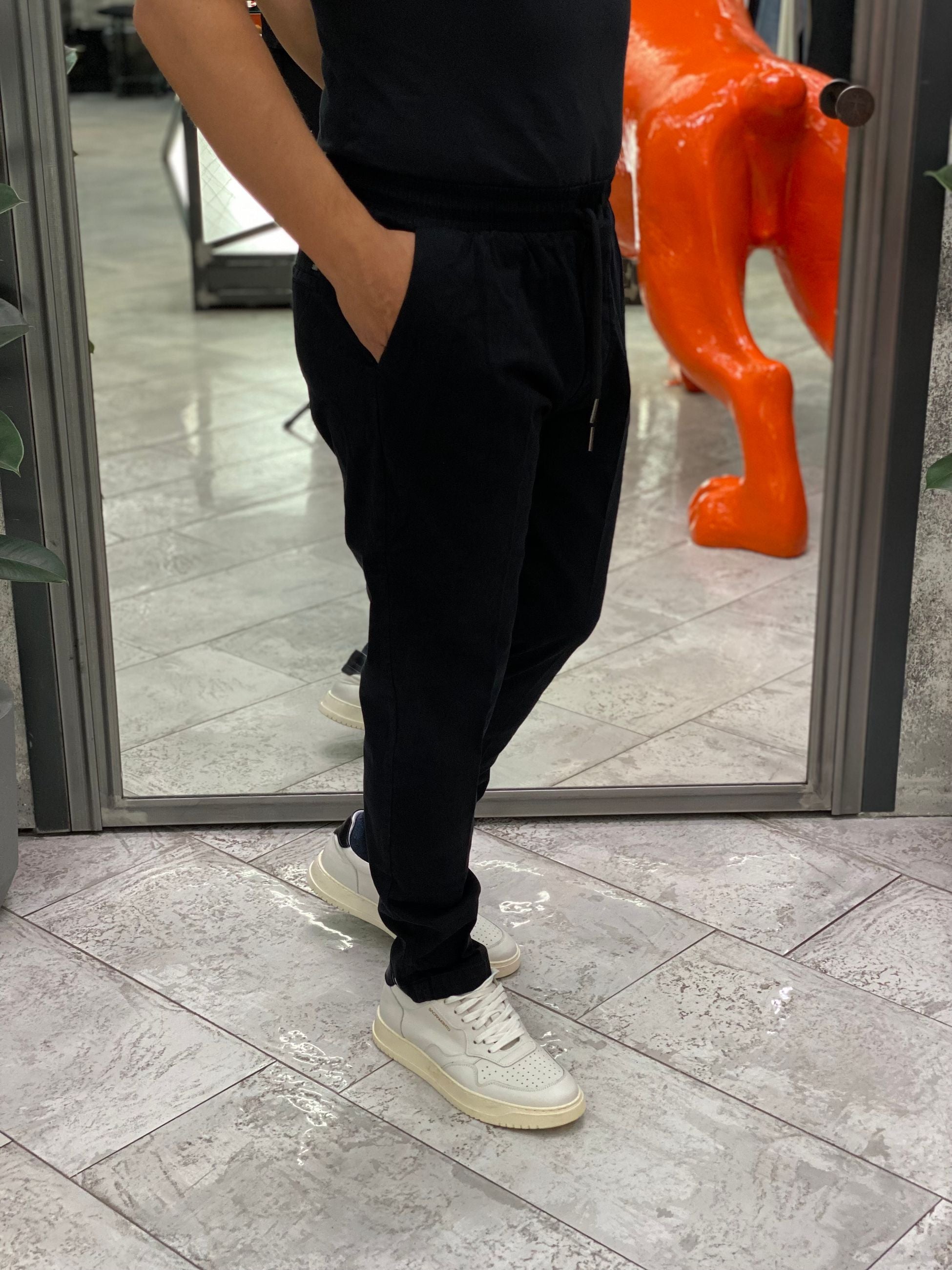 PANTALACCIO LEONARD IN CALDO COTONE ELASTICIZZATO CON COULISSE IN VITA - REGULAR FIT GL5109BD-F25.NER