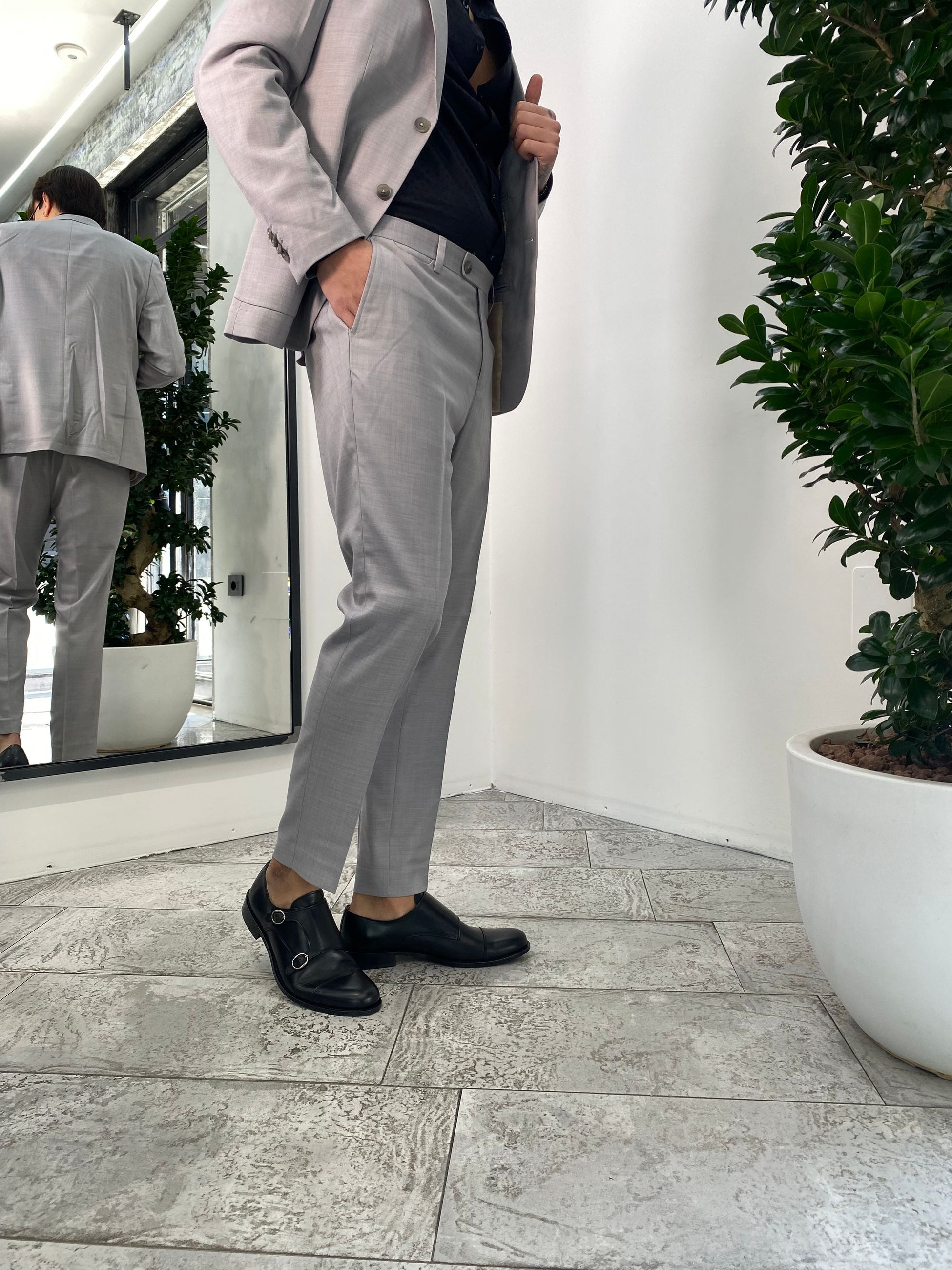 ABITO COMPLETO GIACCA MONOPETTO E PANTALONE IN TESSUTO EFFETTO FIAMMATO - REGULR FIT ABE43SS.PERL