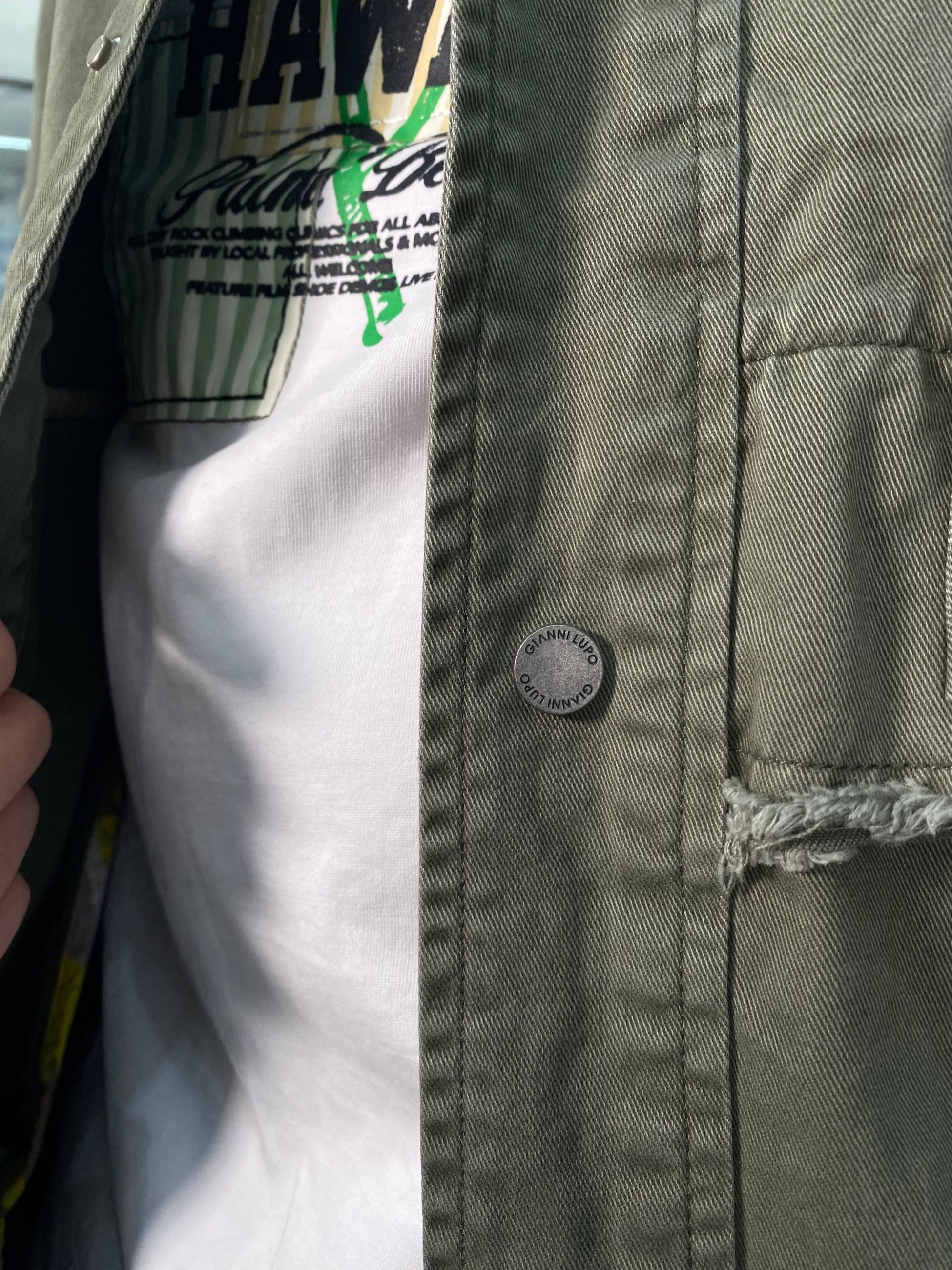 OVERSHIRT MILITARE CON BOTTONI AUTOMATICI E ABRASIONI - OVERSIZE FIT GL338R.VMIL