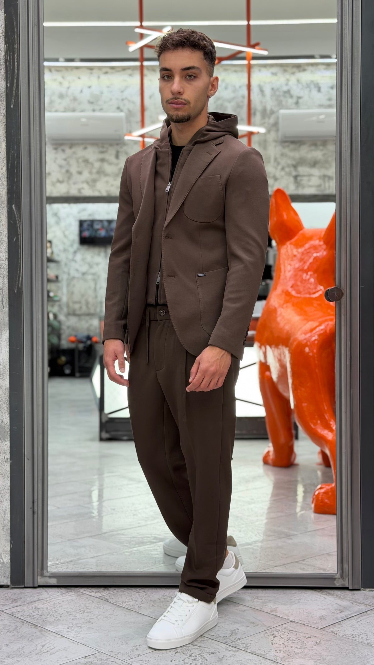 PANTALONE DA COMPLETO IN PUNTO MILANO ELASTICIZZATO CON COULISSE IN VITA E RISVOLTO AL FONDO - REGULAR FIT GL5165BD-F26.COF