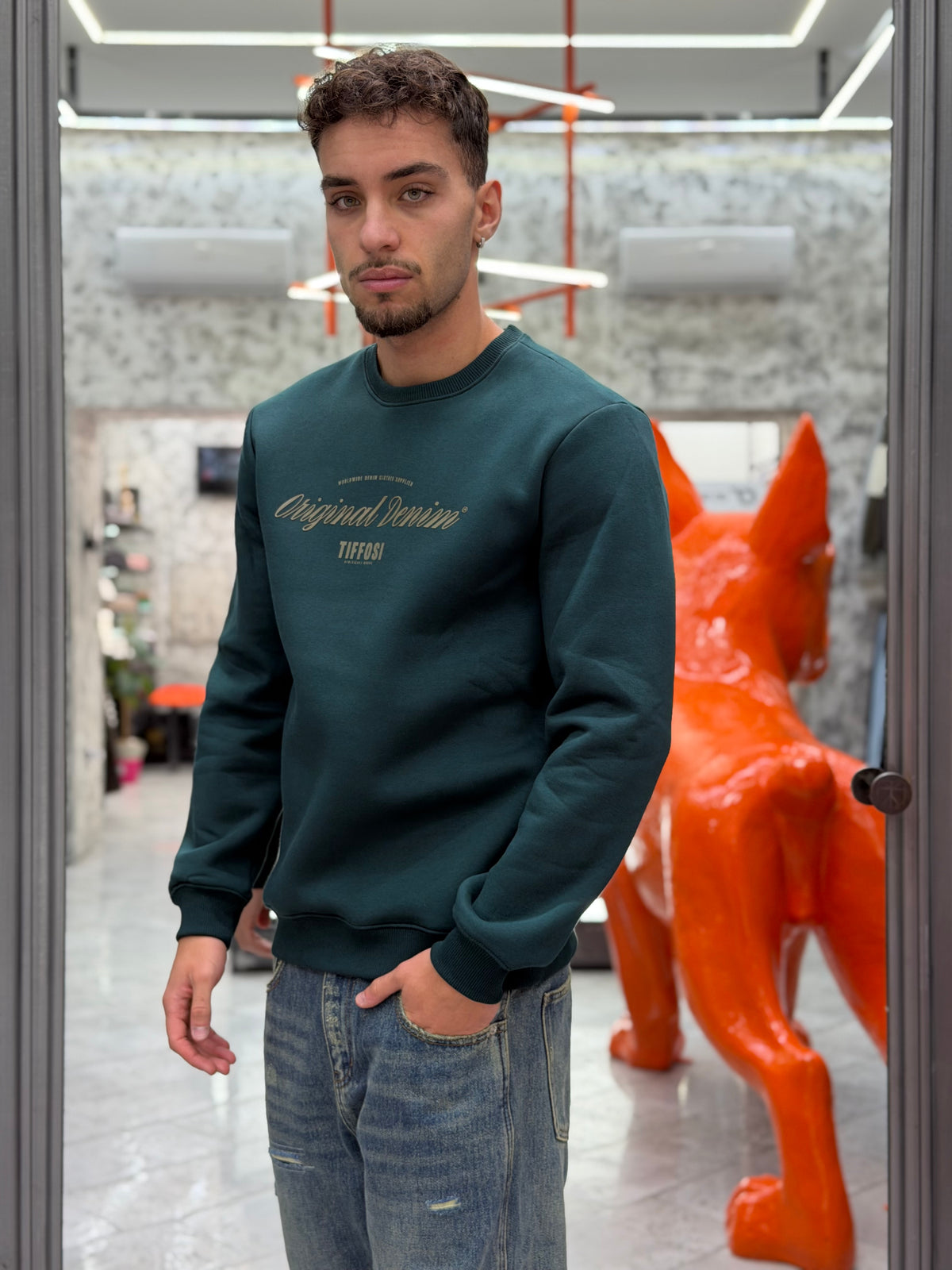 FELPA GIROCOLLO HARLEY IN CALDO COTONE CON STAMPA FRONTALE - COMFORT FIT 10066869.VER