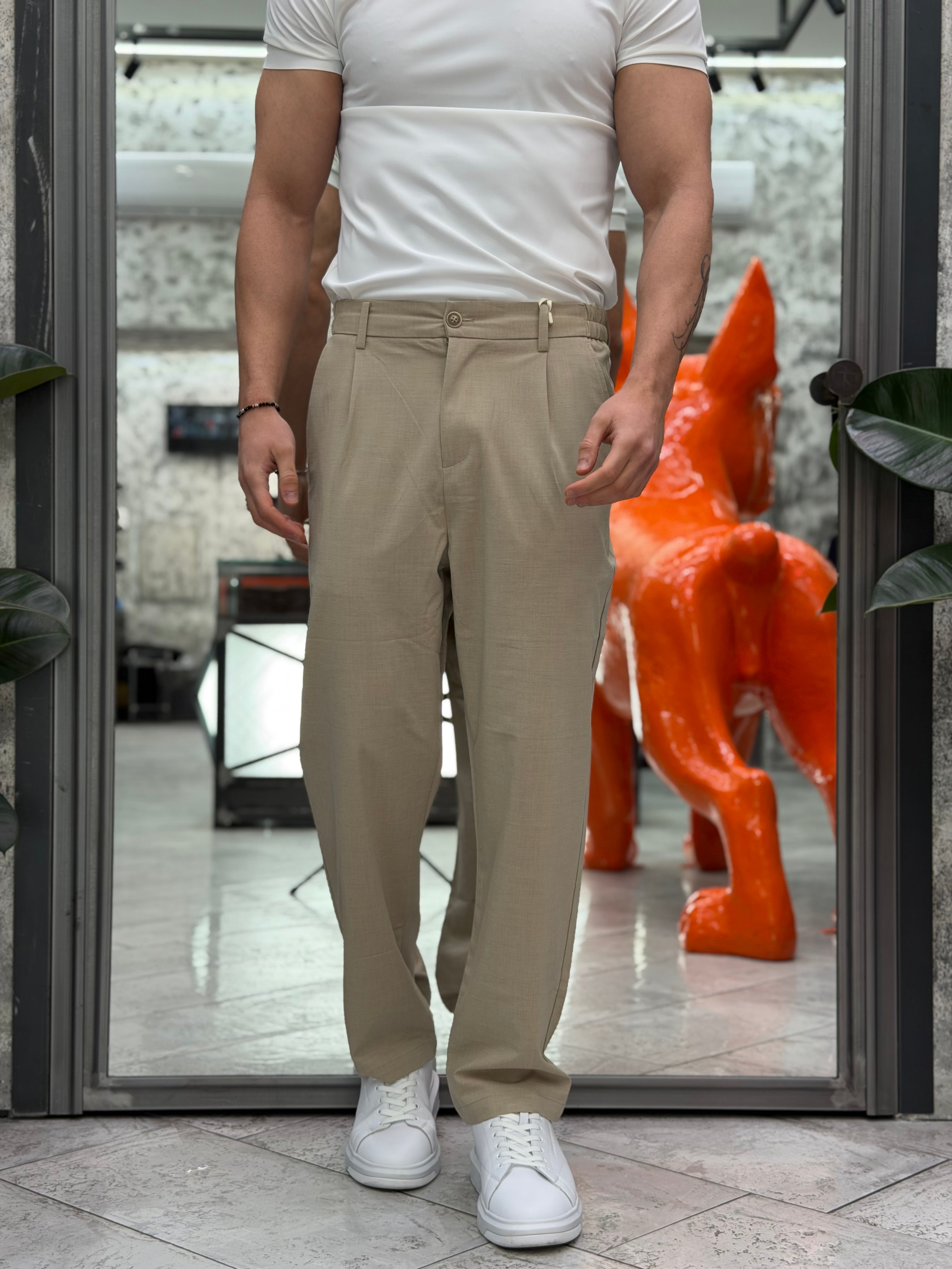 PANTALONE DA COMPLETO TASCA AMERICA IN TESSUTO ELEGANTE CON PINCE E COULISSE - RELAXED FIT GL9843.CAM