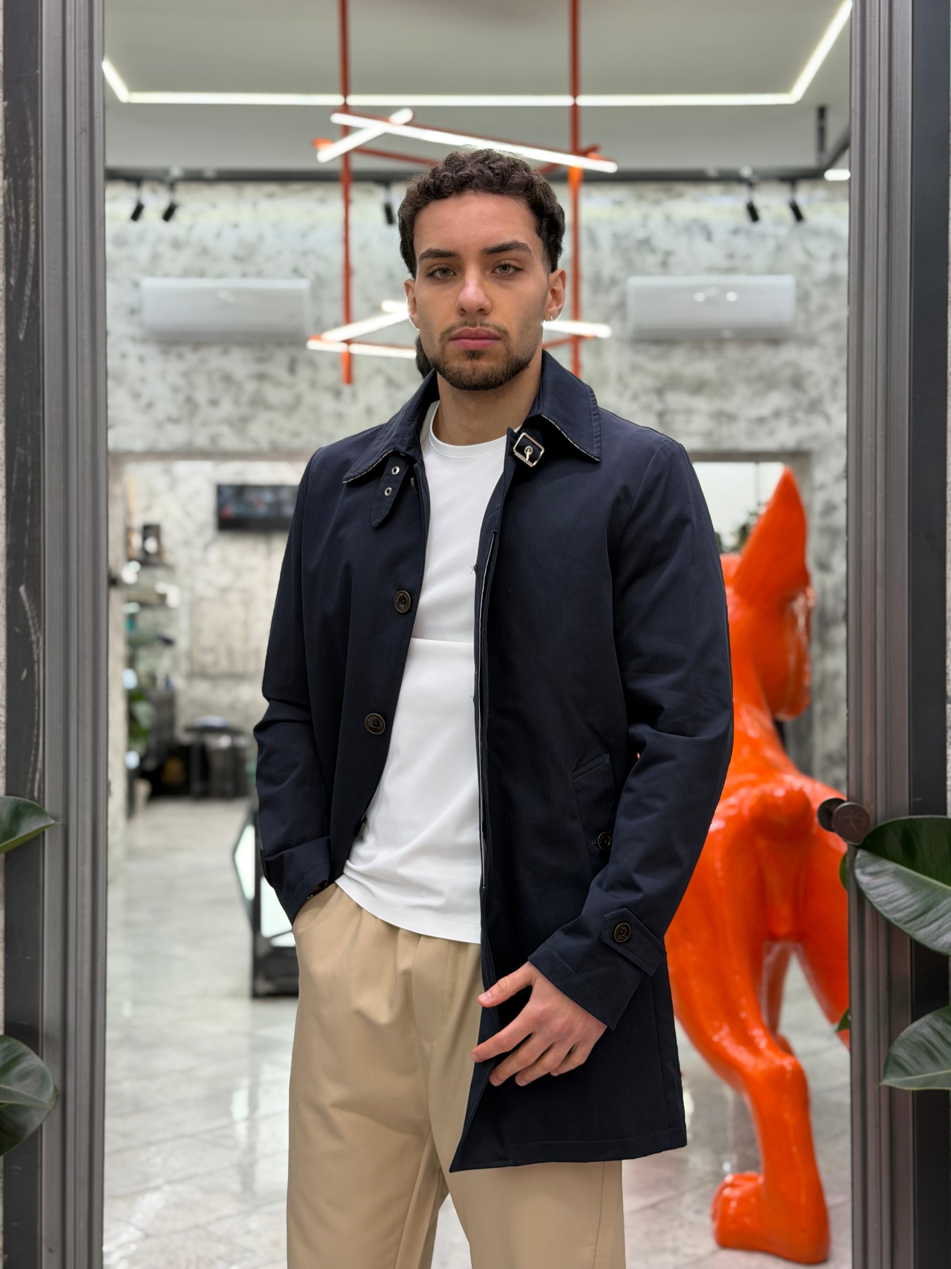 TRENCH CON TASCHE A FILO CON BOTTONE - REGULAR FIT GL9806-S26.BLU